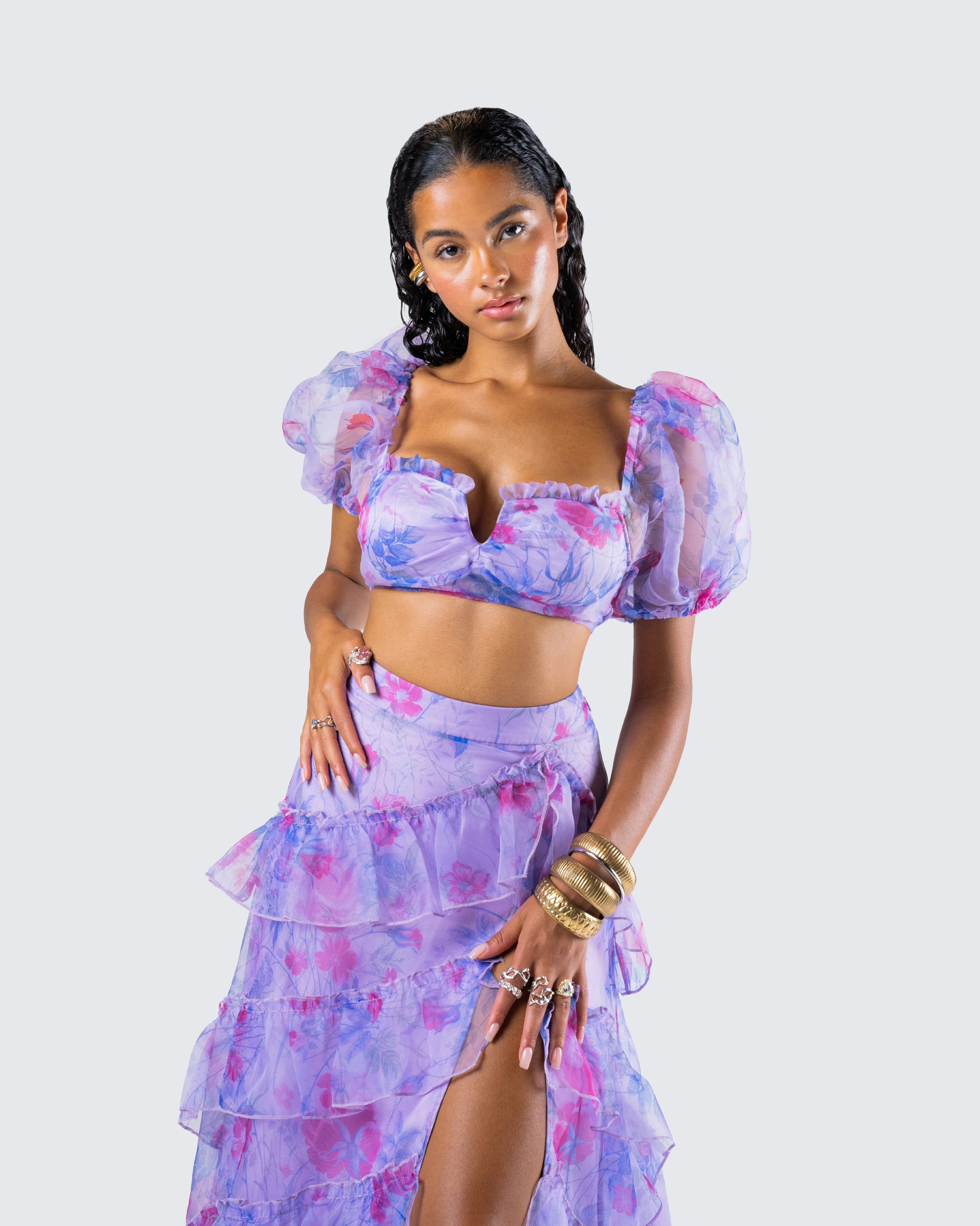 Ida Purple Floral Organza Top - Image 8