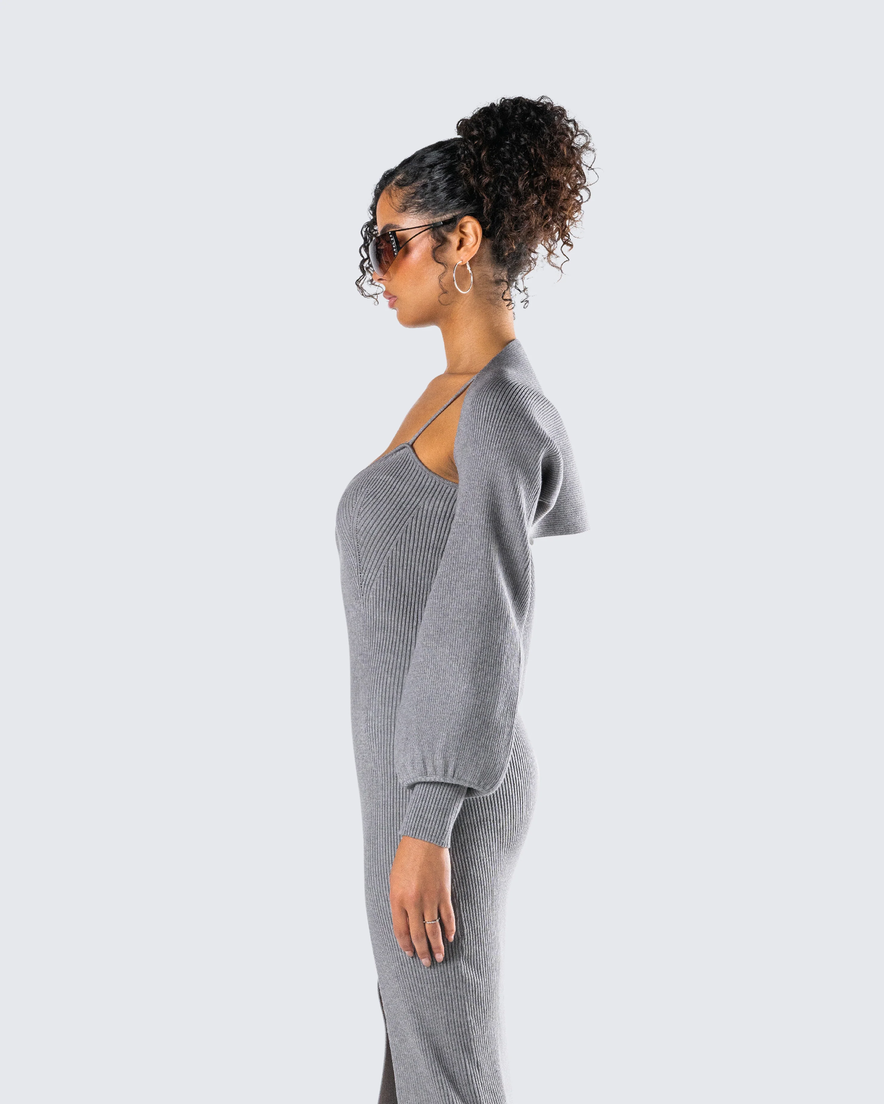Ilana Grey Rib Shrug Sweater Top - Image 6
