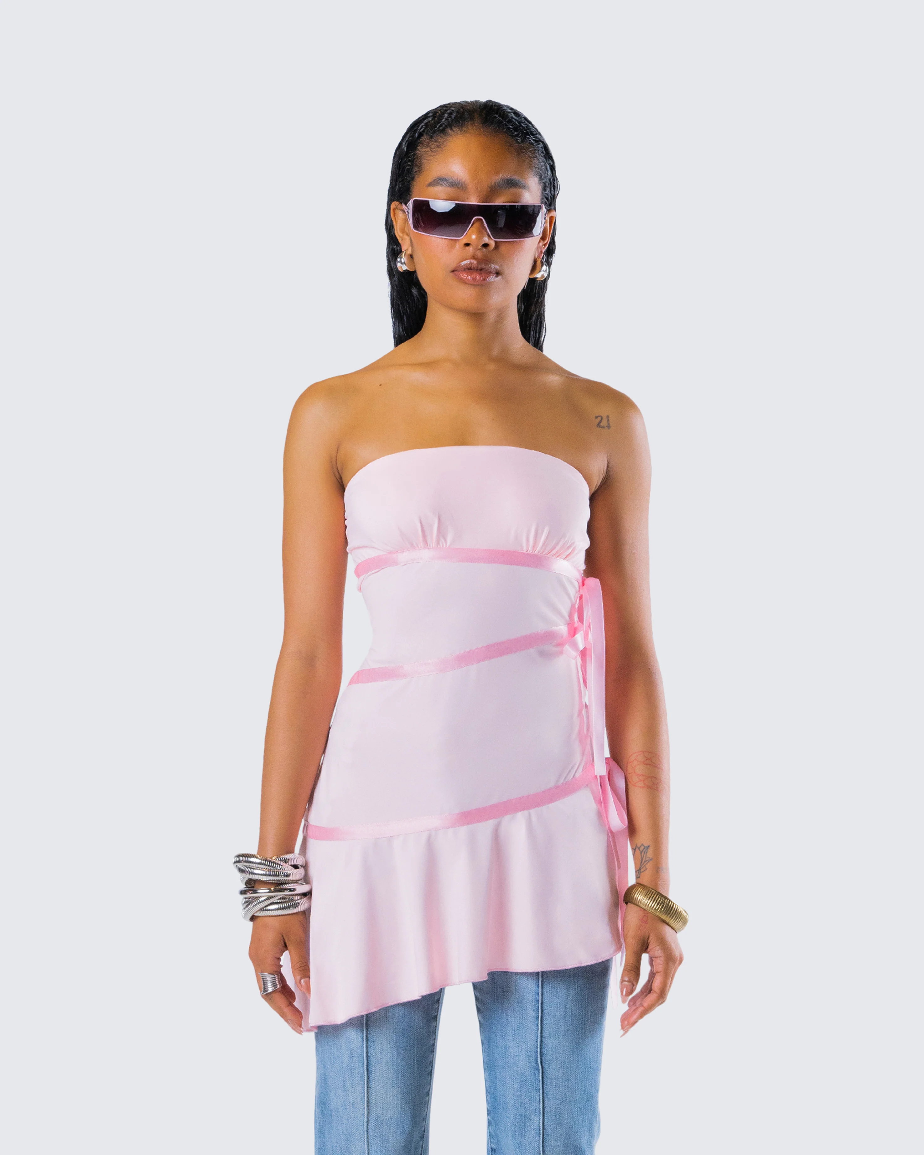 Ilona Pink Jersey Satin Tie Top - Image 4