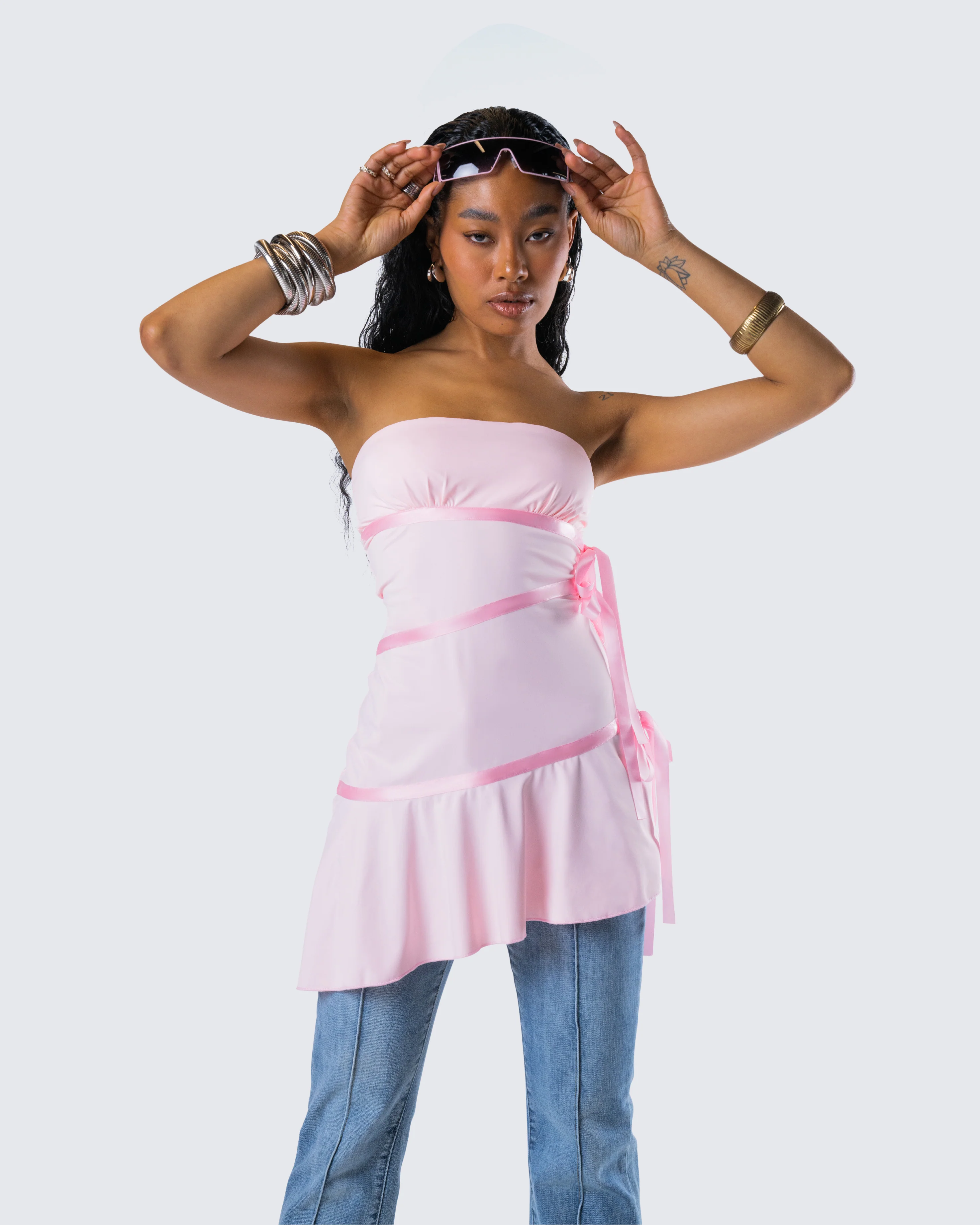 Ilona Pink Jersey Satin Tie Top - Image 8