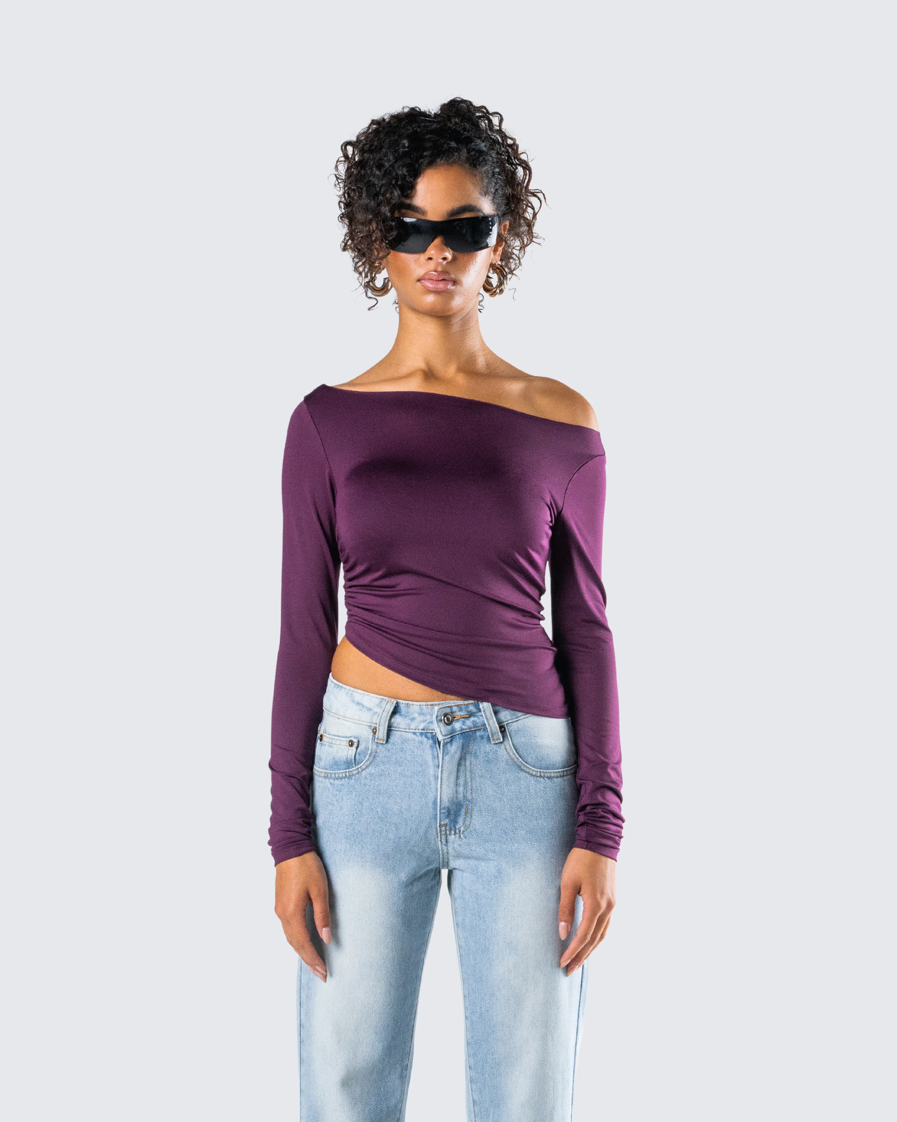 Isa Burgundy Jersey Asymmetric Top - Image 4