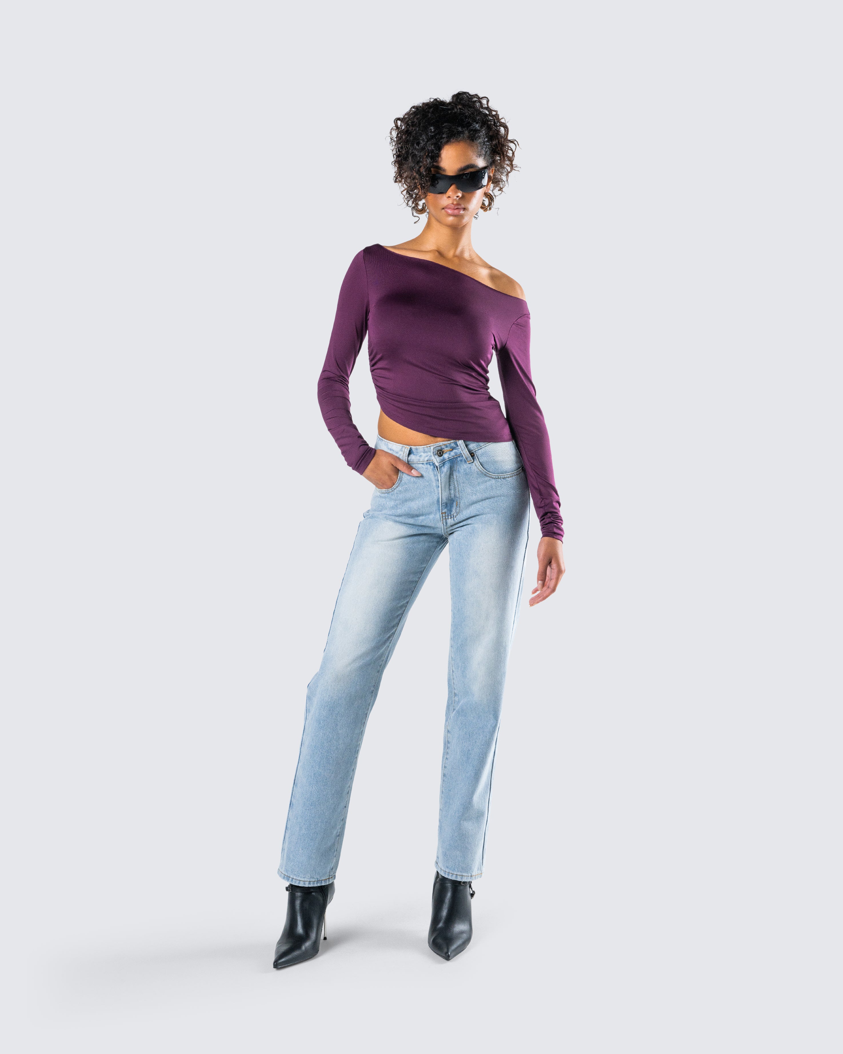 Isa Burgundy Jersey Asymmetric Top - Image 9