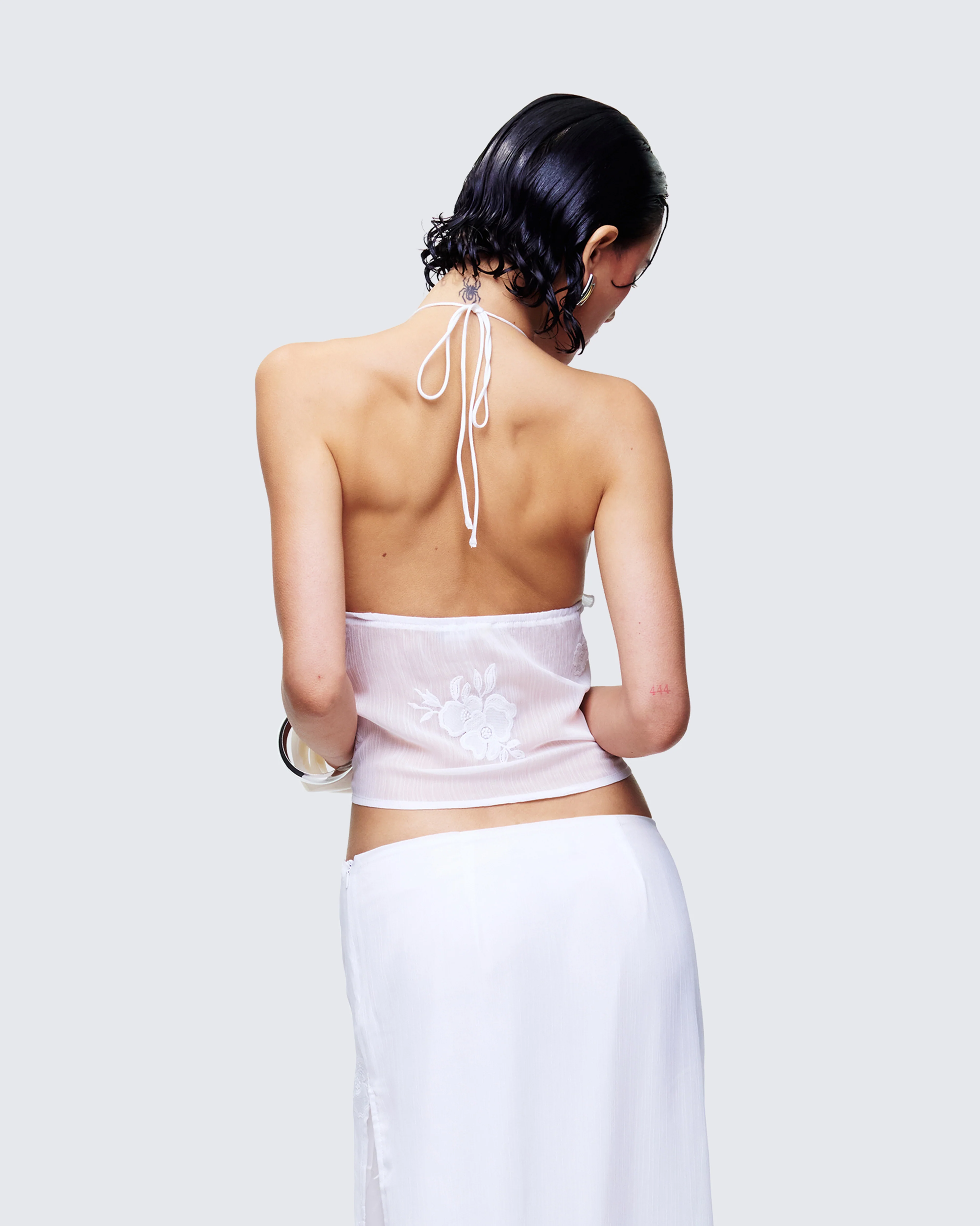 Isla Ivory Embroidered Halter Top - Image 4