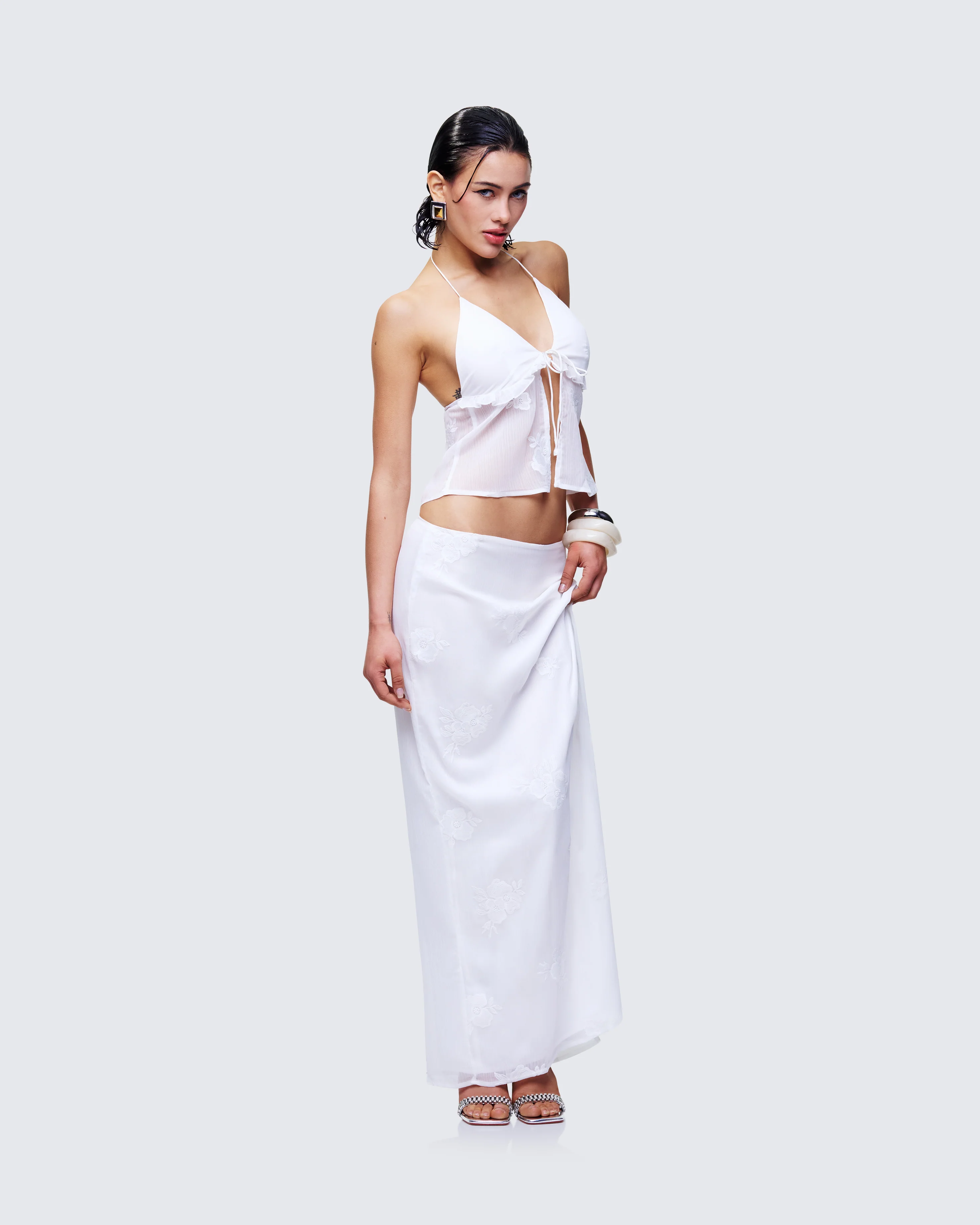 Isla Ivory Embroidered Halter Top - Image 5