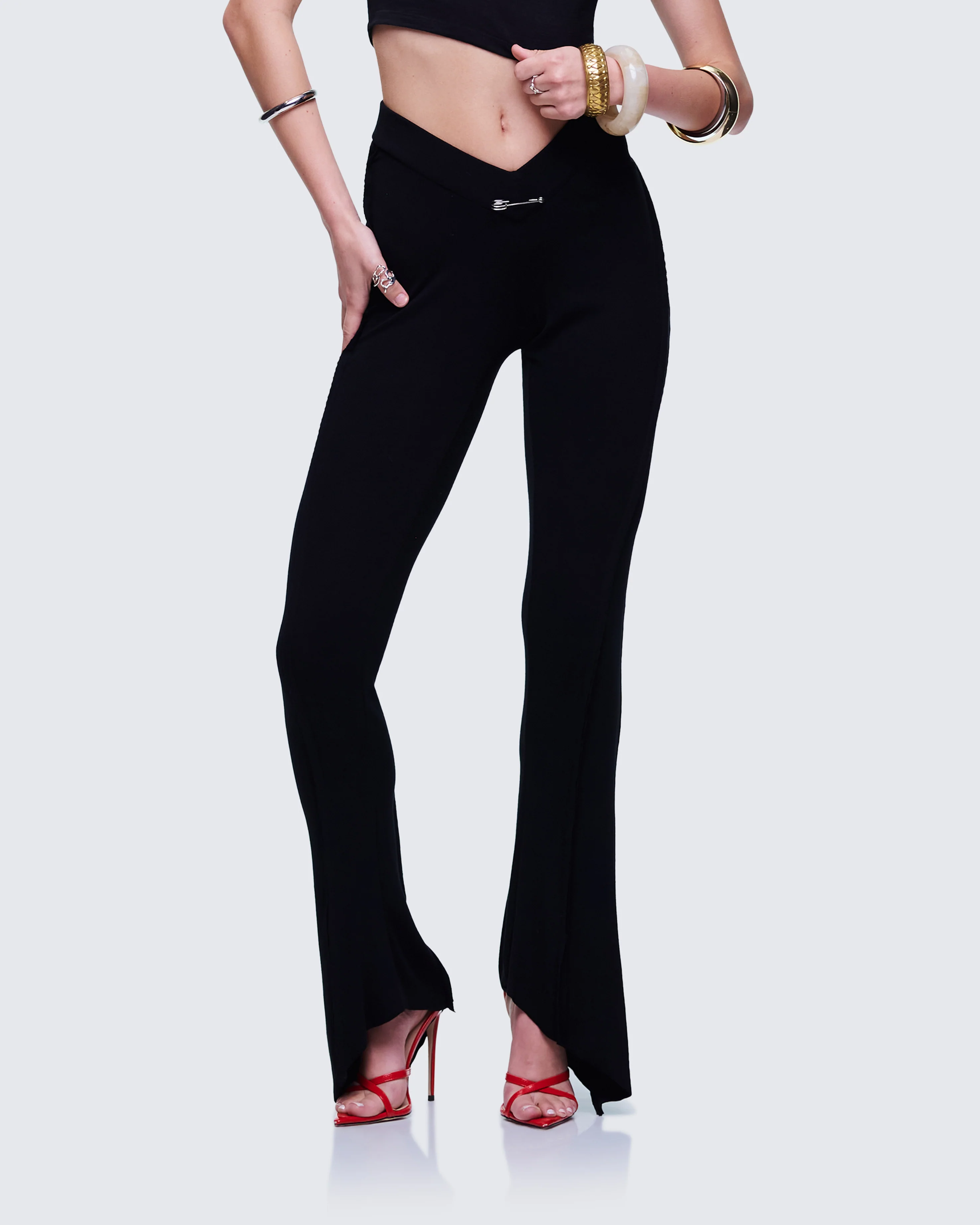 Iva Black Ribbed V Waist Pant - Image 3
