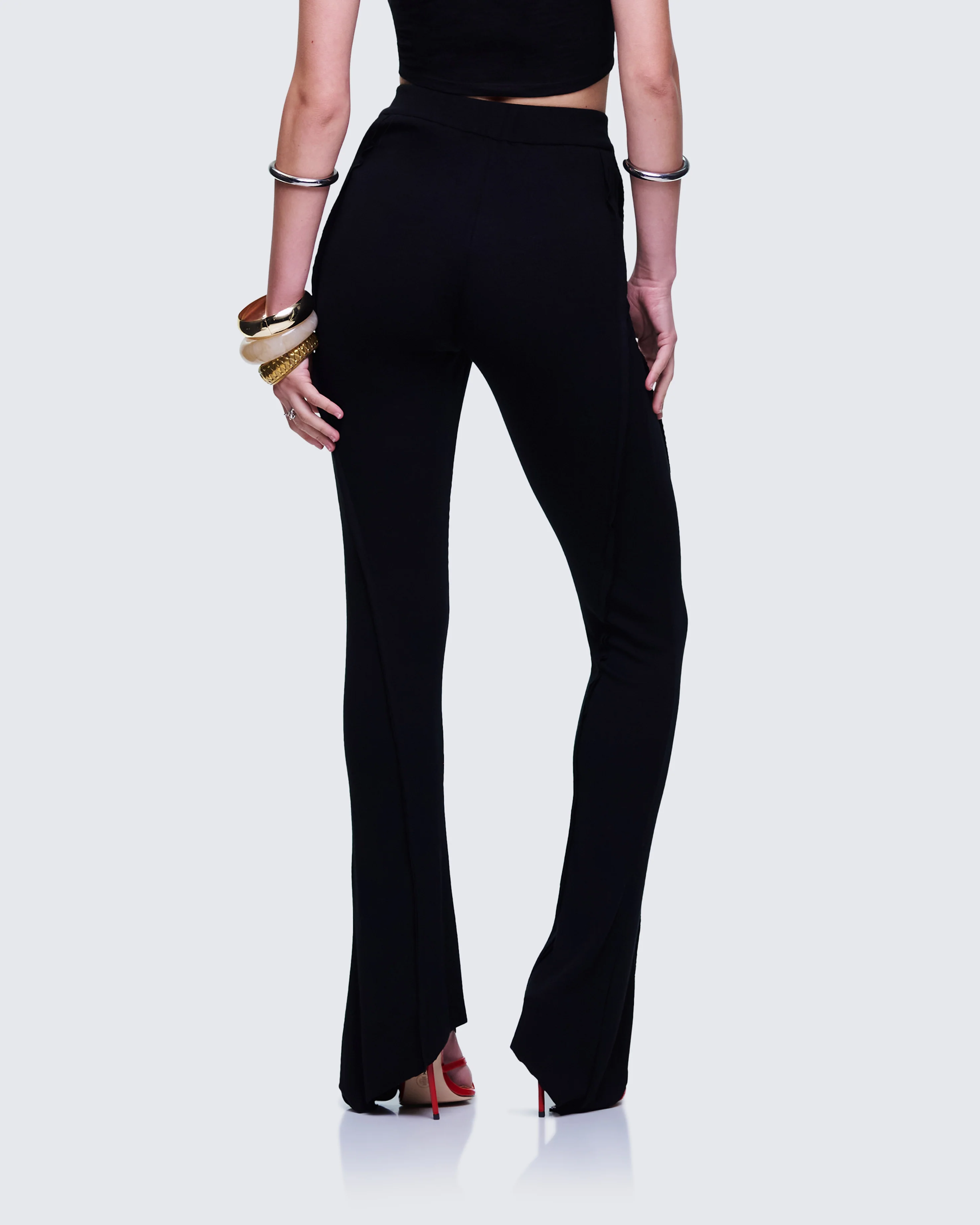 Iva Black Ribbed V Waist Pant - Image 4