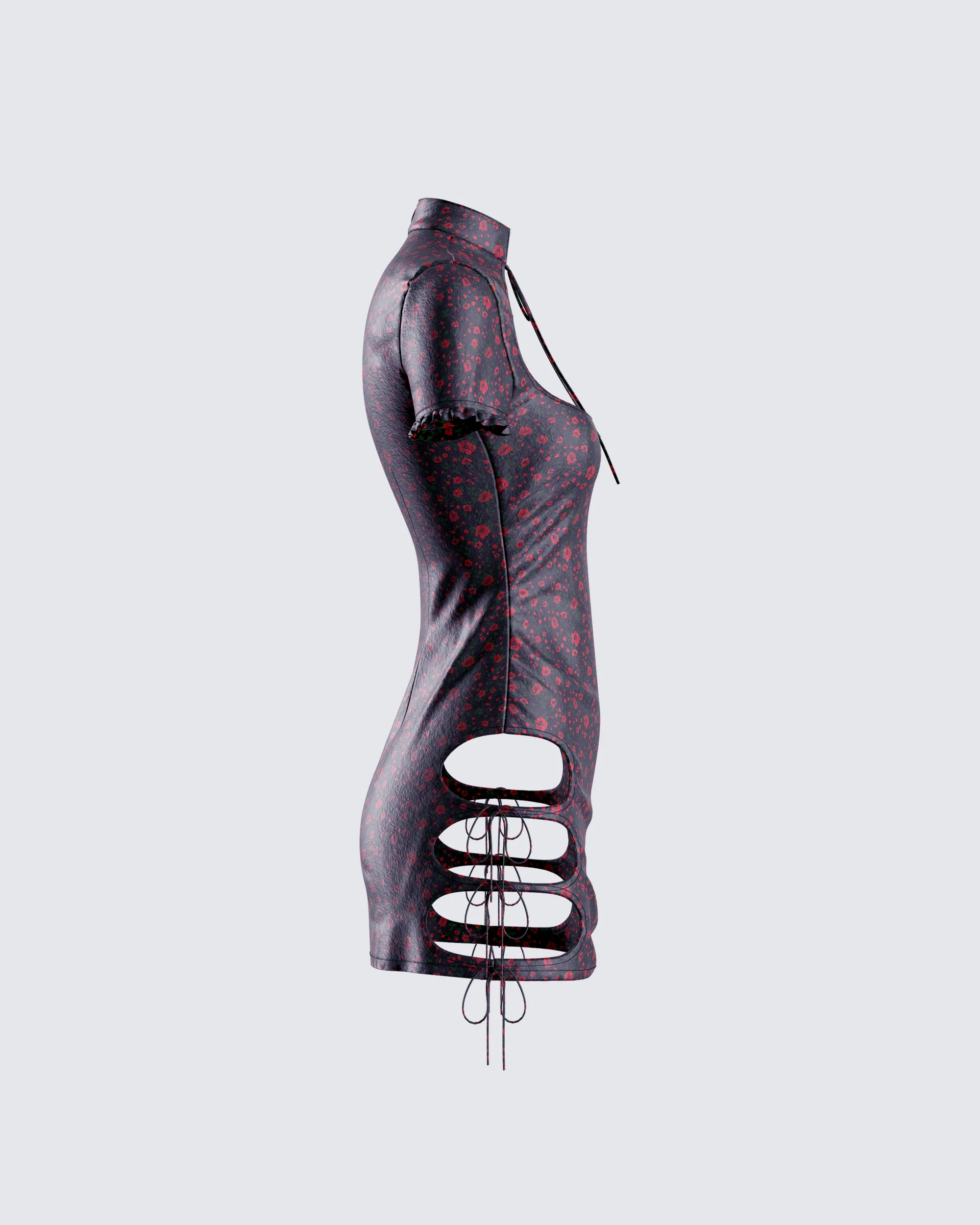 Ivie Black Floral Satin Mini Dress - Image 2