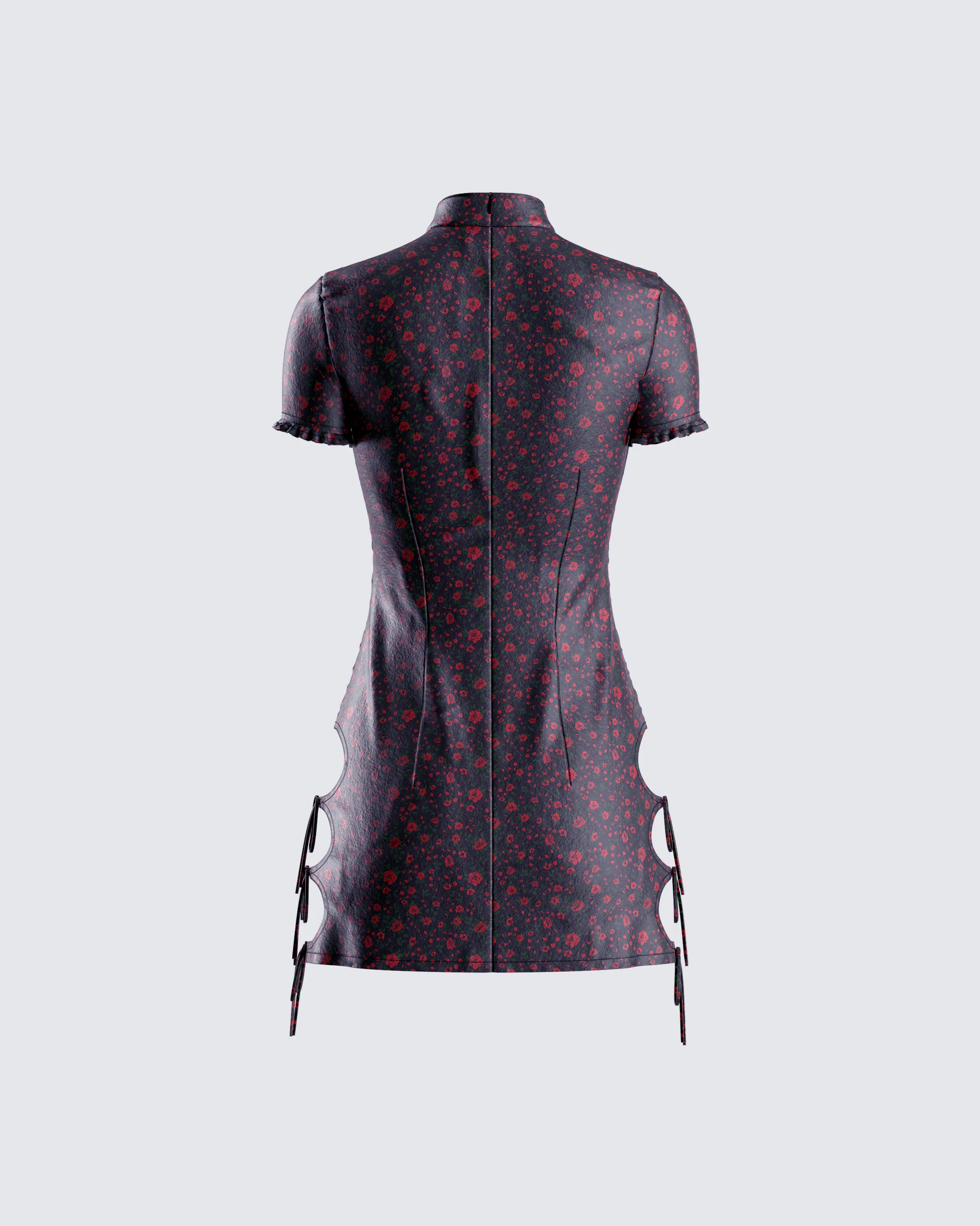 Ivie Black Floral Satin Mini Dress - Image 3