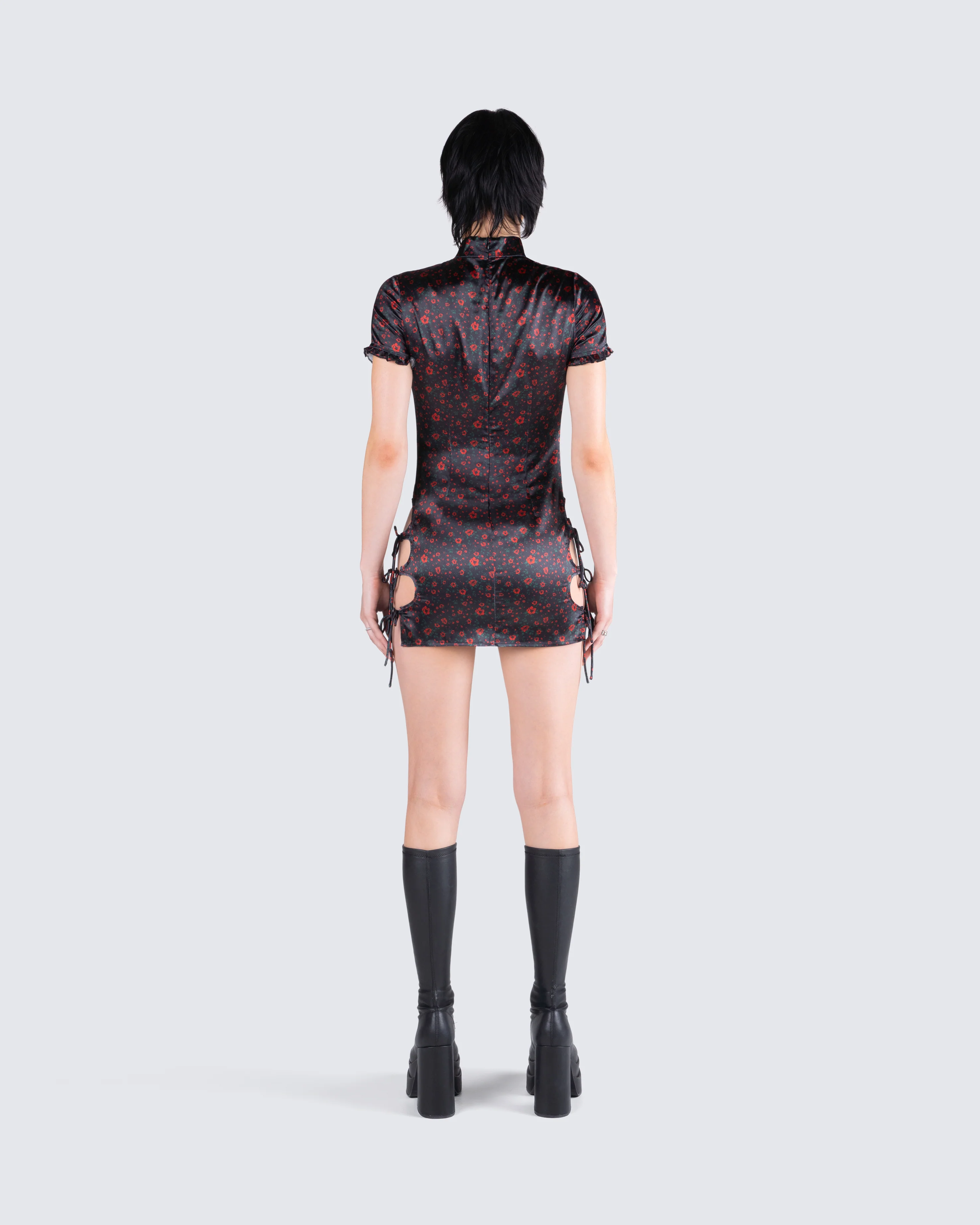 Ivie Black Floral Satin Mini Dress - Image 6