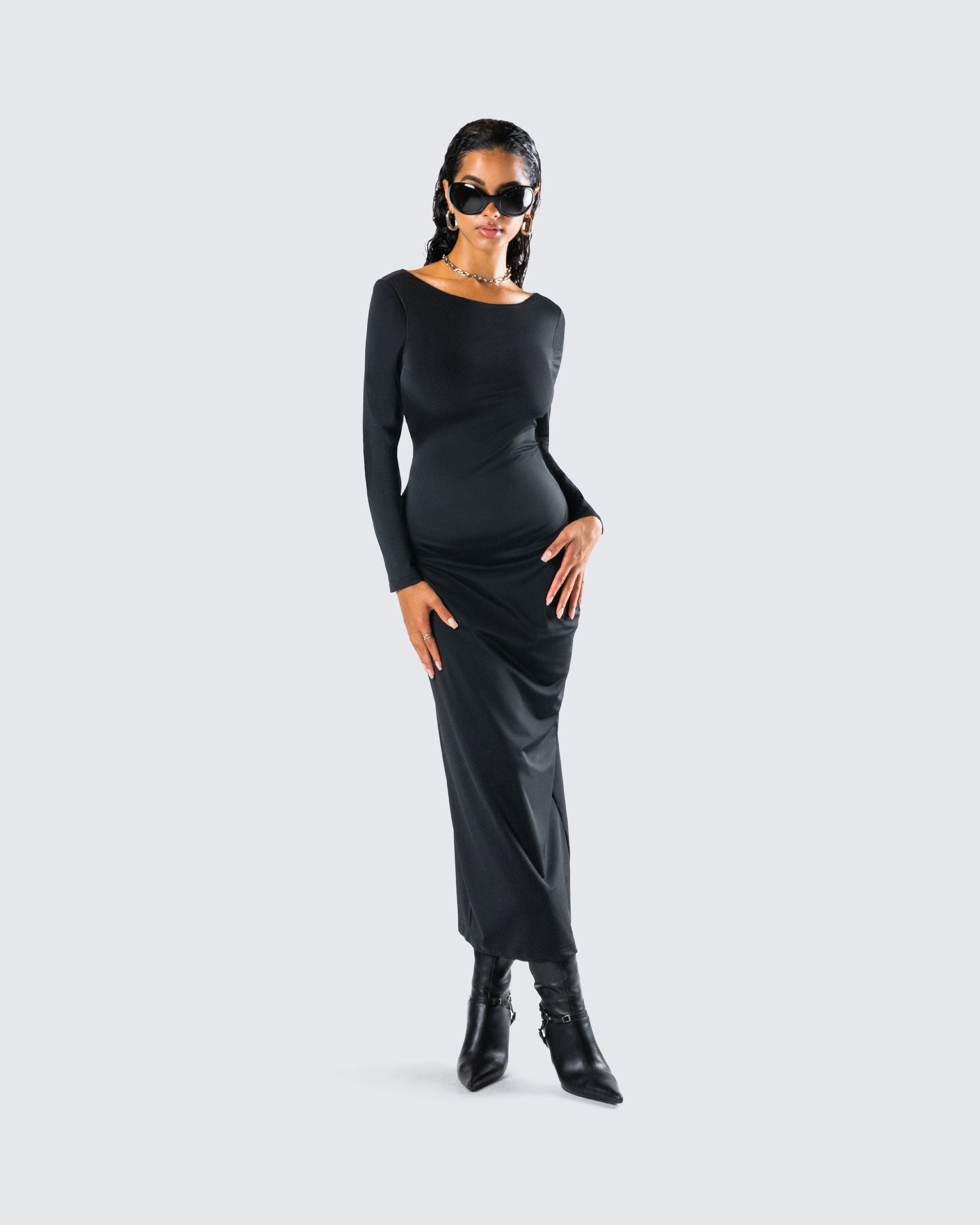 Izel Black Backless Maxi Dress - Image 8
