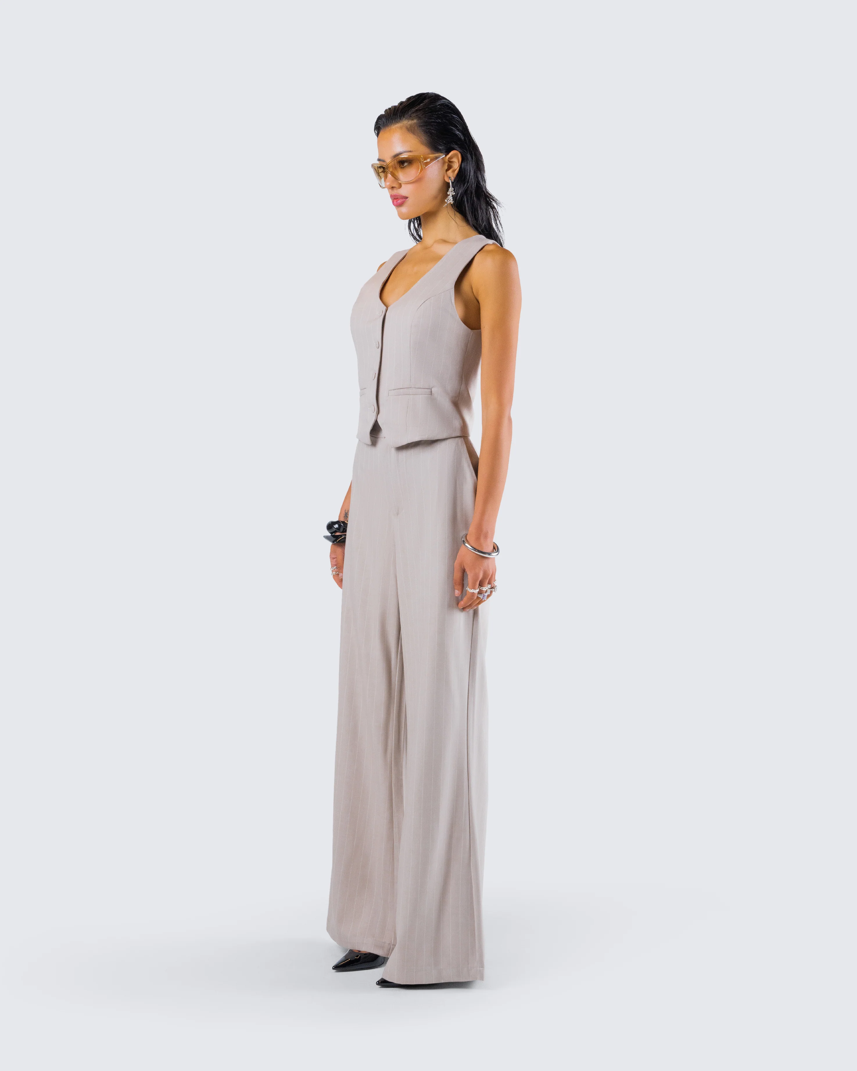 Jaelyn Beige Pinstripe Set - Image 5