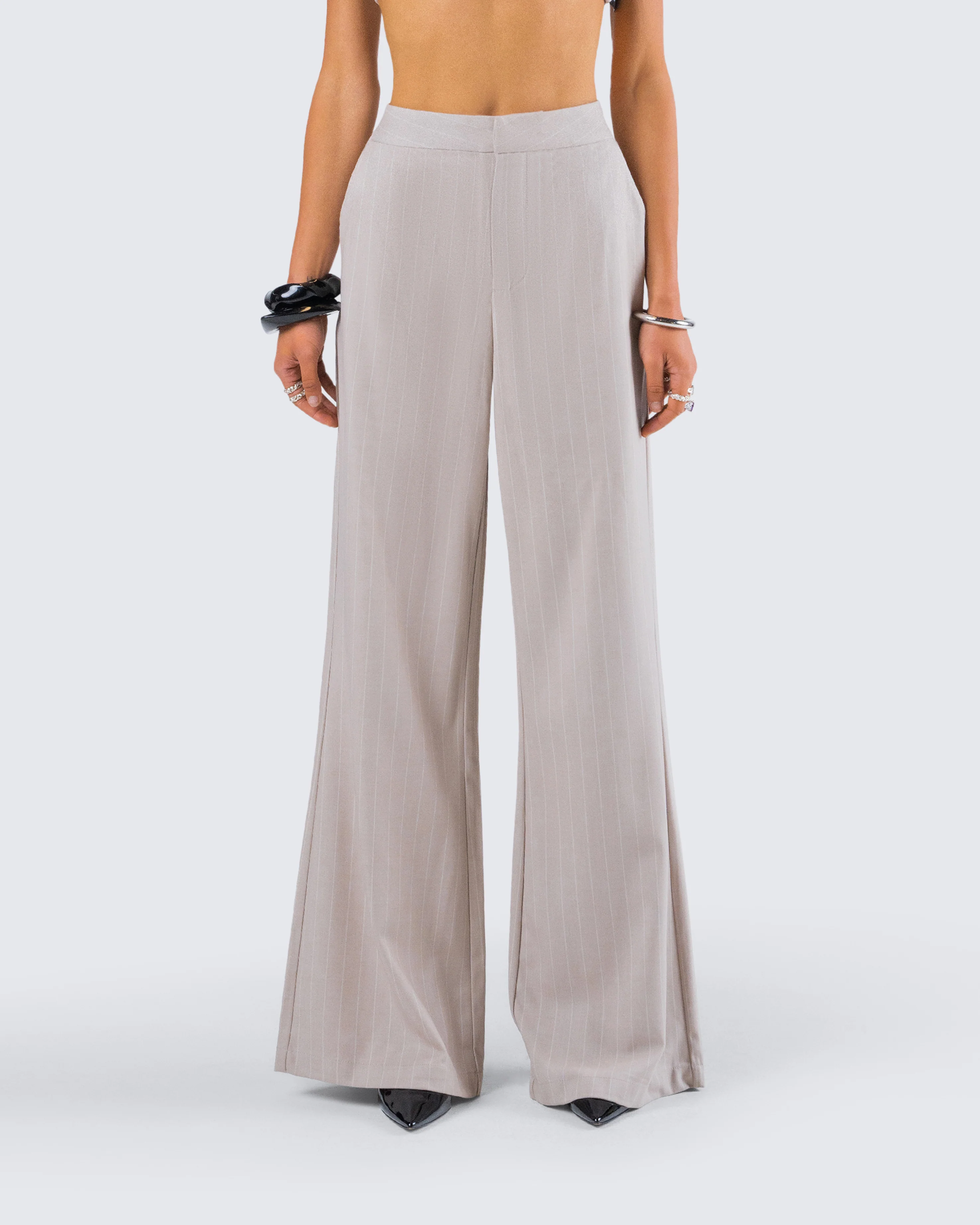 Jaelyn Beige Pinstripe Trouser - Image 4