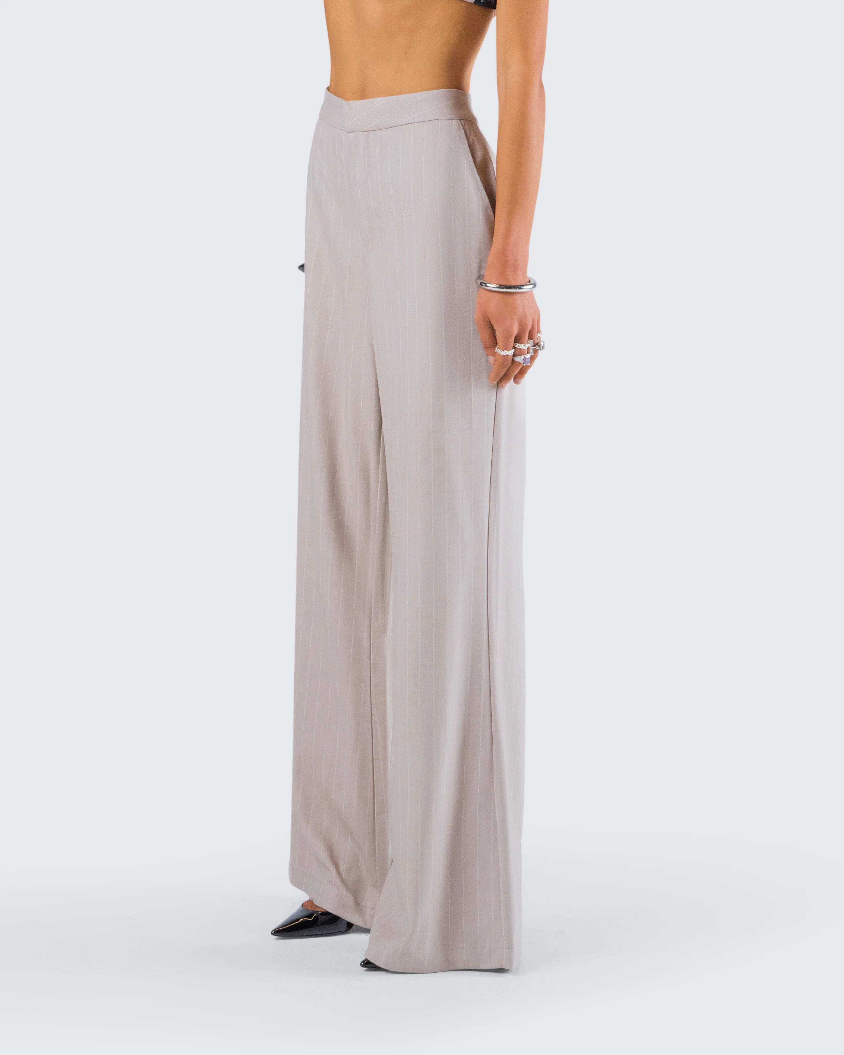 Jaelyn Beige Pinstripe Trouser - Image 5