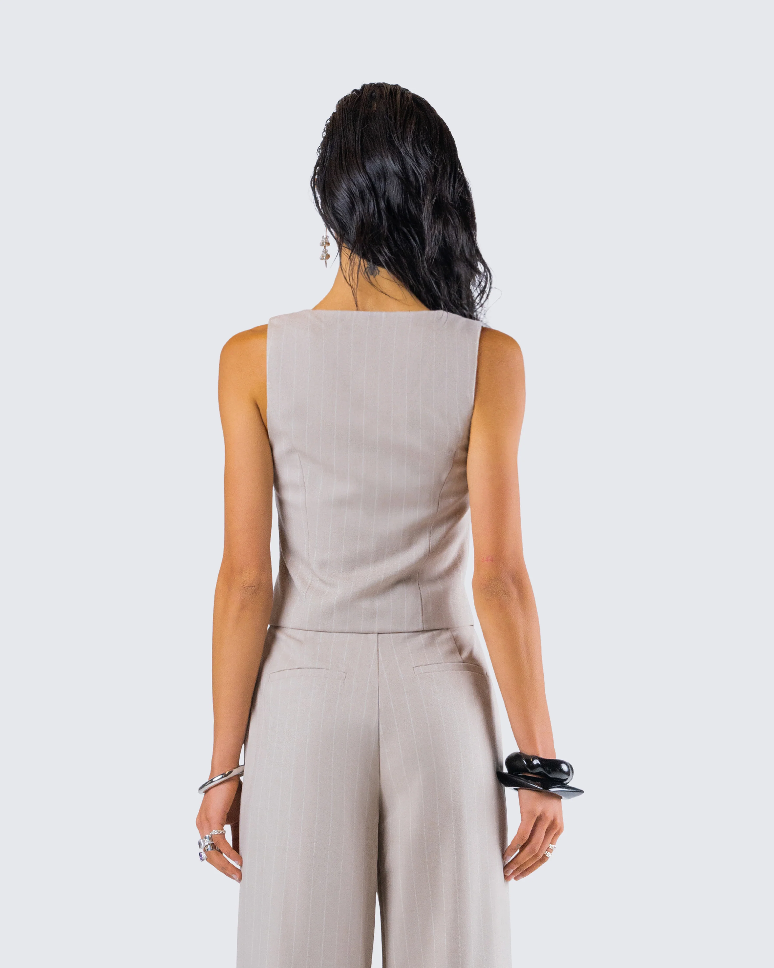 Jaelyn Beige Pinstripe Vest - Image 7