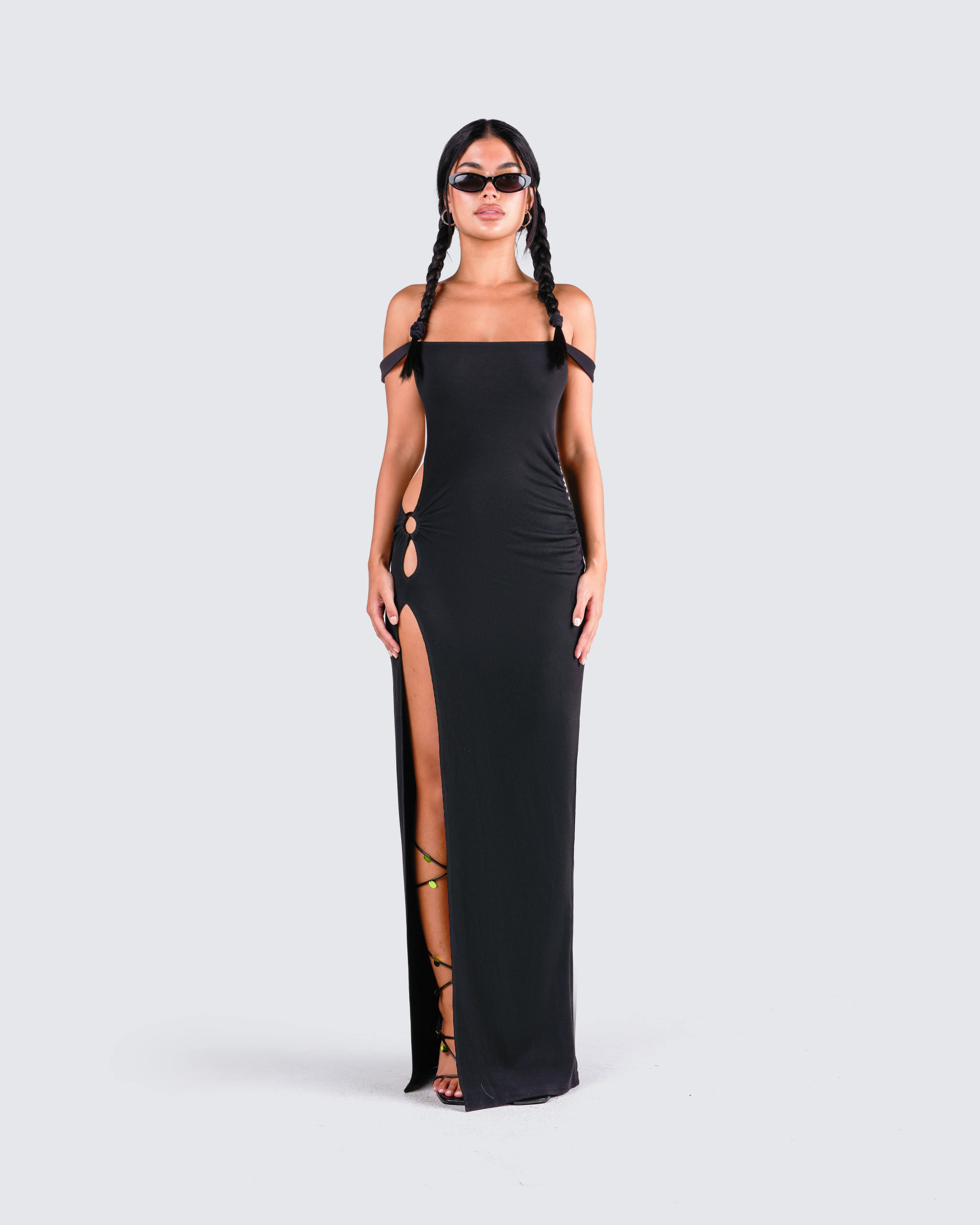 Janine Black Cut Out Maxi Dress - Image 4