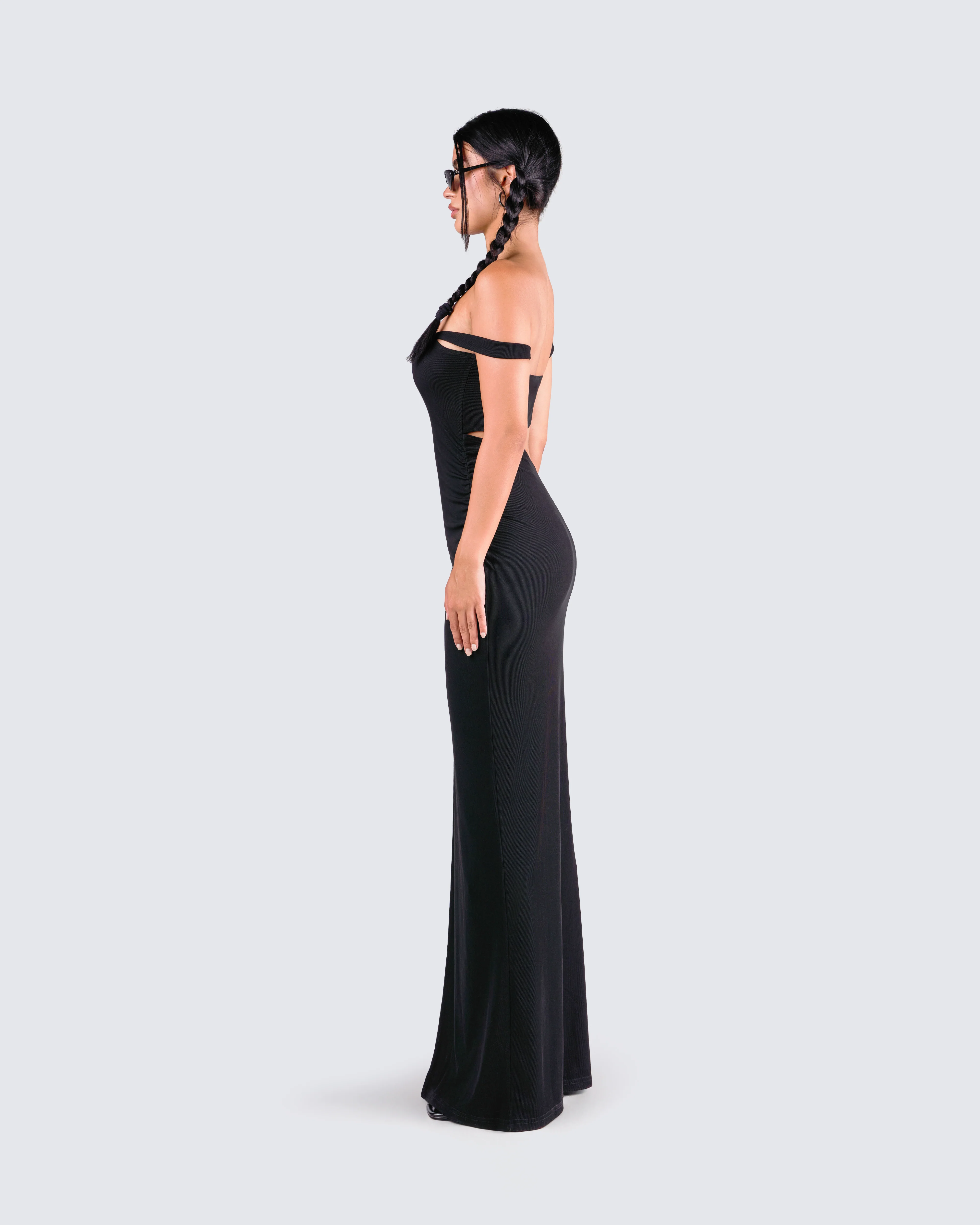 Janine Black Cut Out Maxi Dress - Image 5