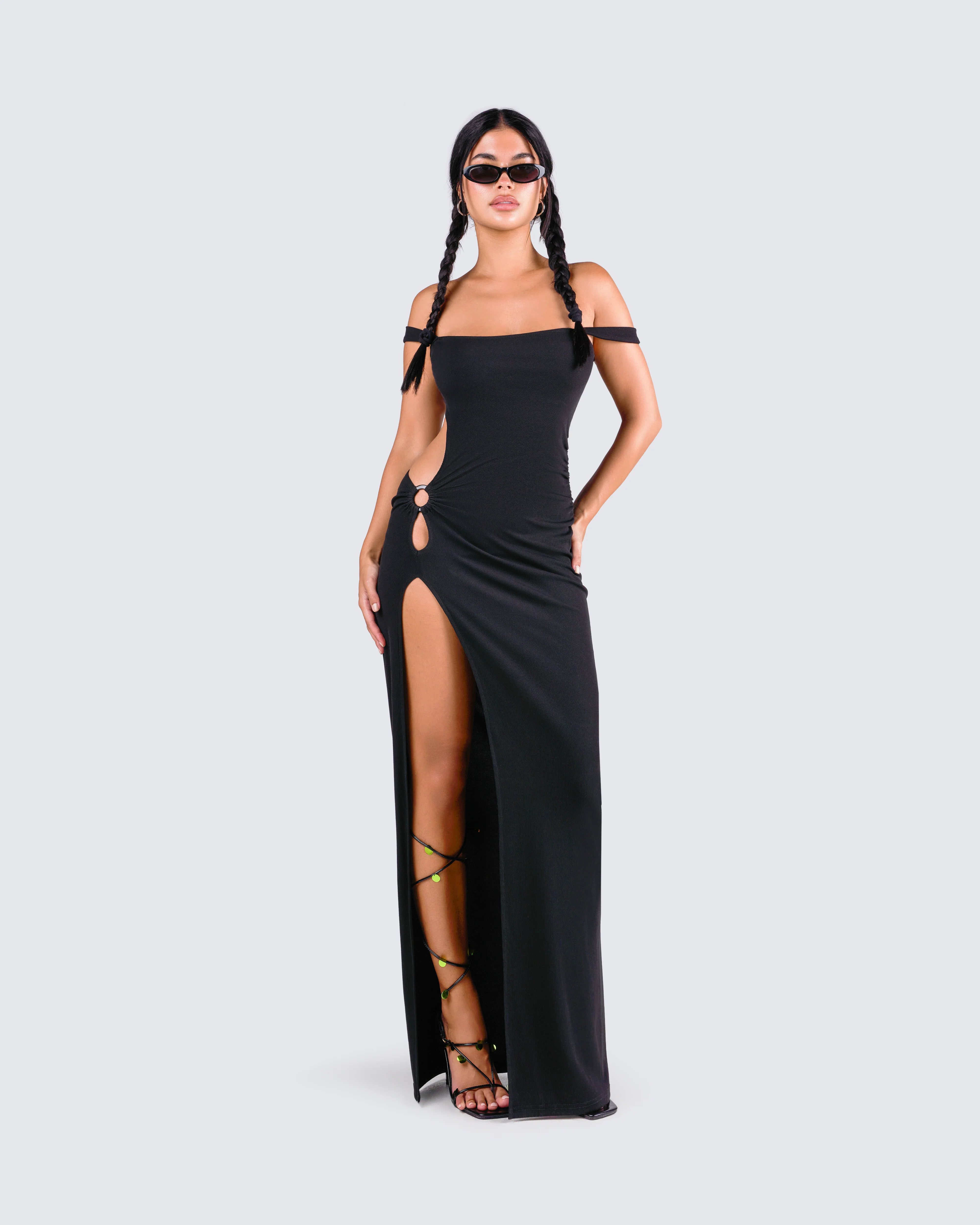 Janine Black Cut Out Maxi Dress - Image 8