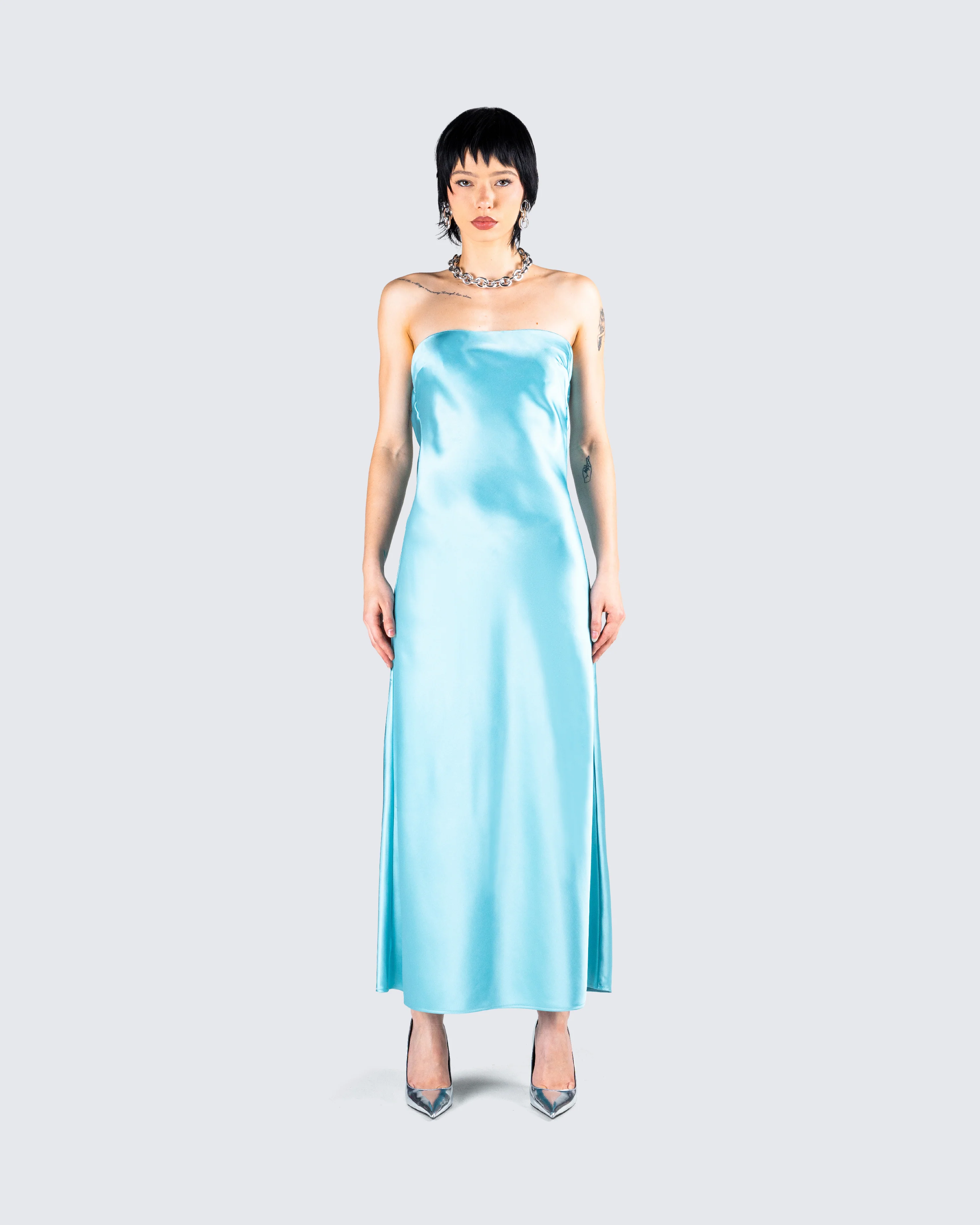 Jayden Aqua Strapless Dress - Image 4