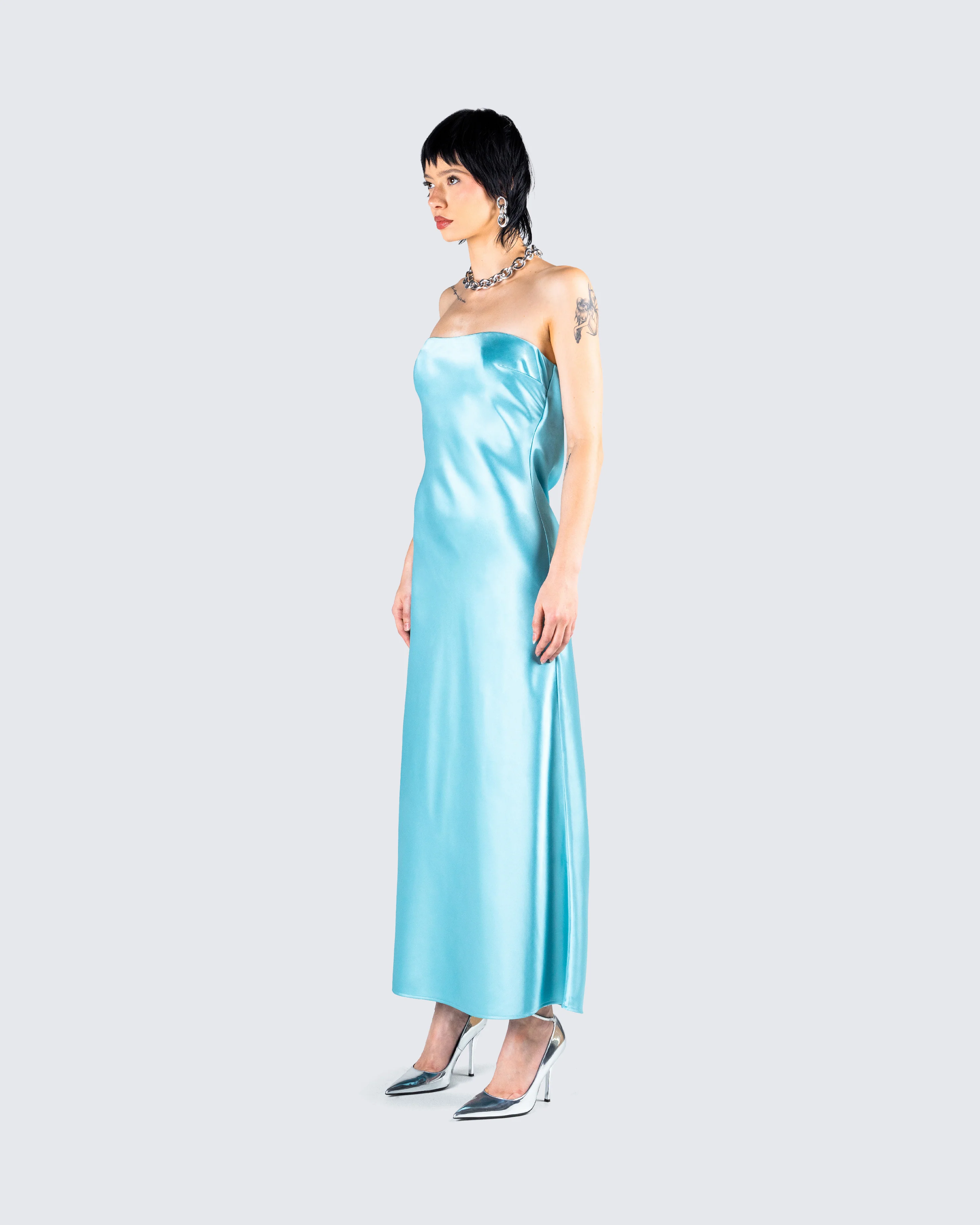 Jayden Aqua Strapless Dress - Image 5