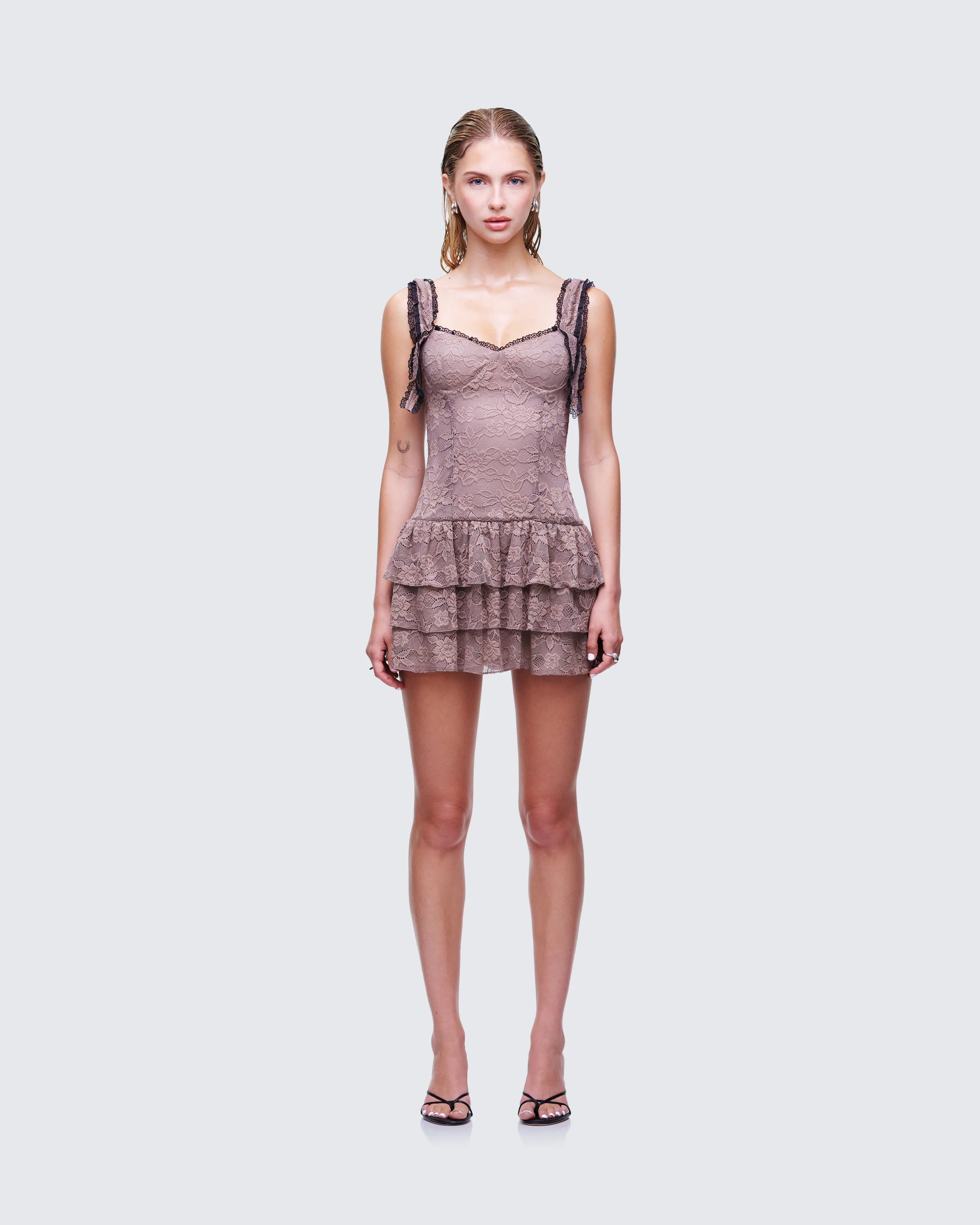 Jayella Tan Lace Mini Dress - Image 2