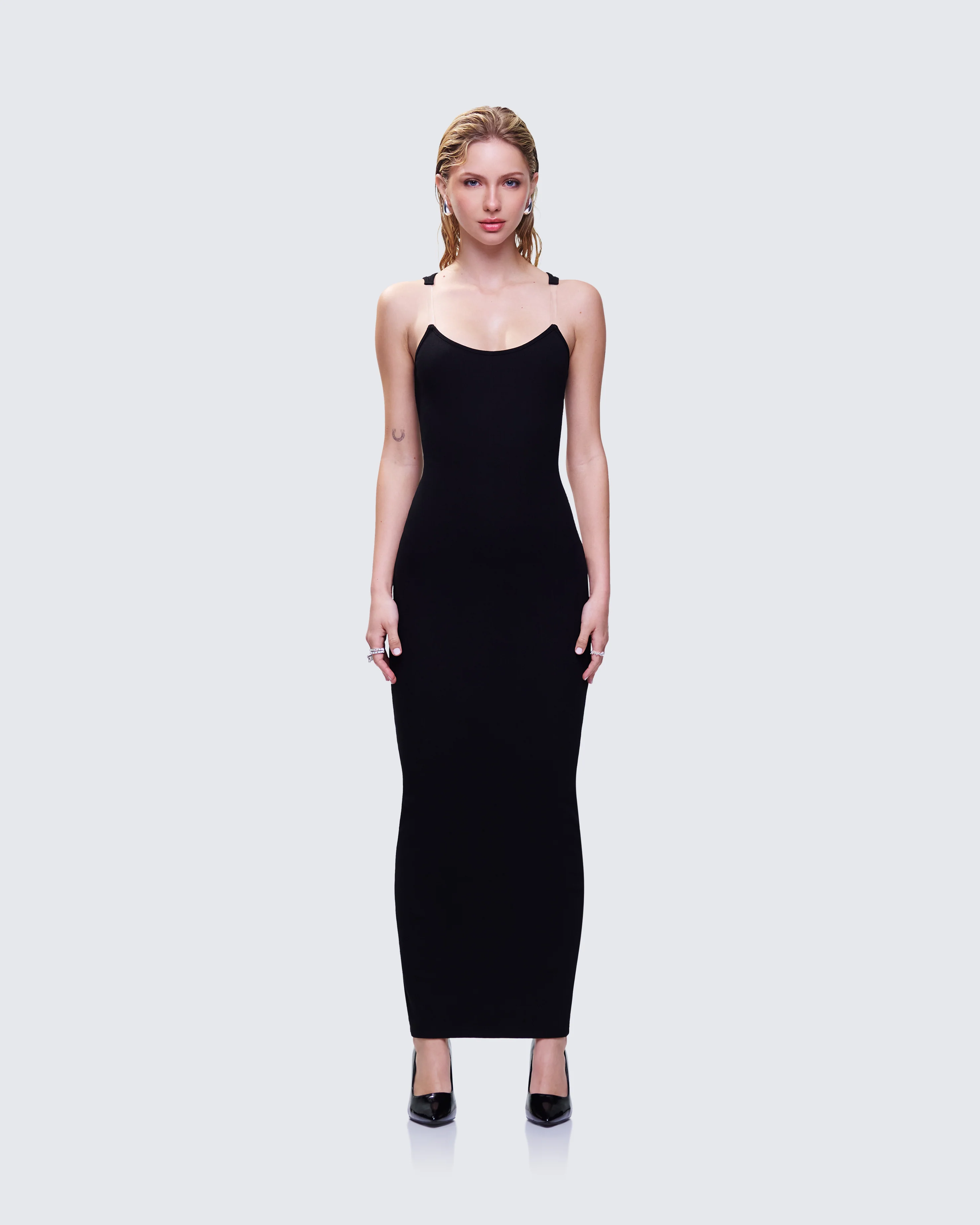 Jazlyn Black Invisible Strap Maxi Dress - Image 4