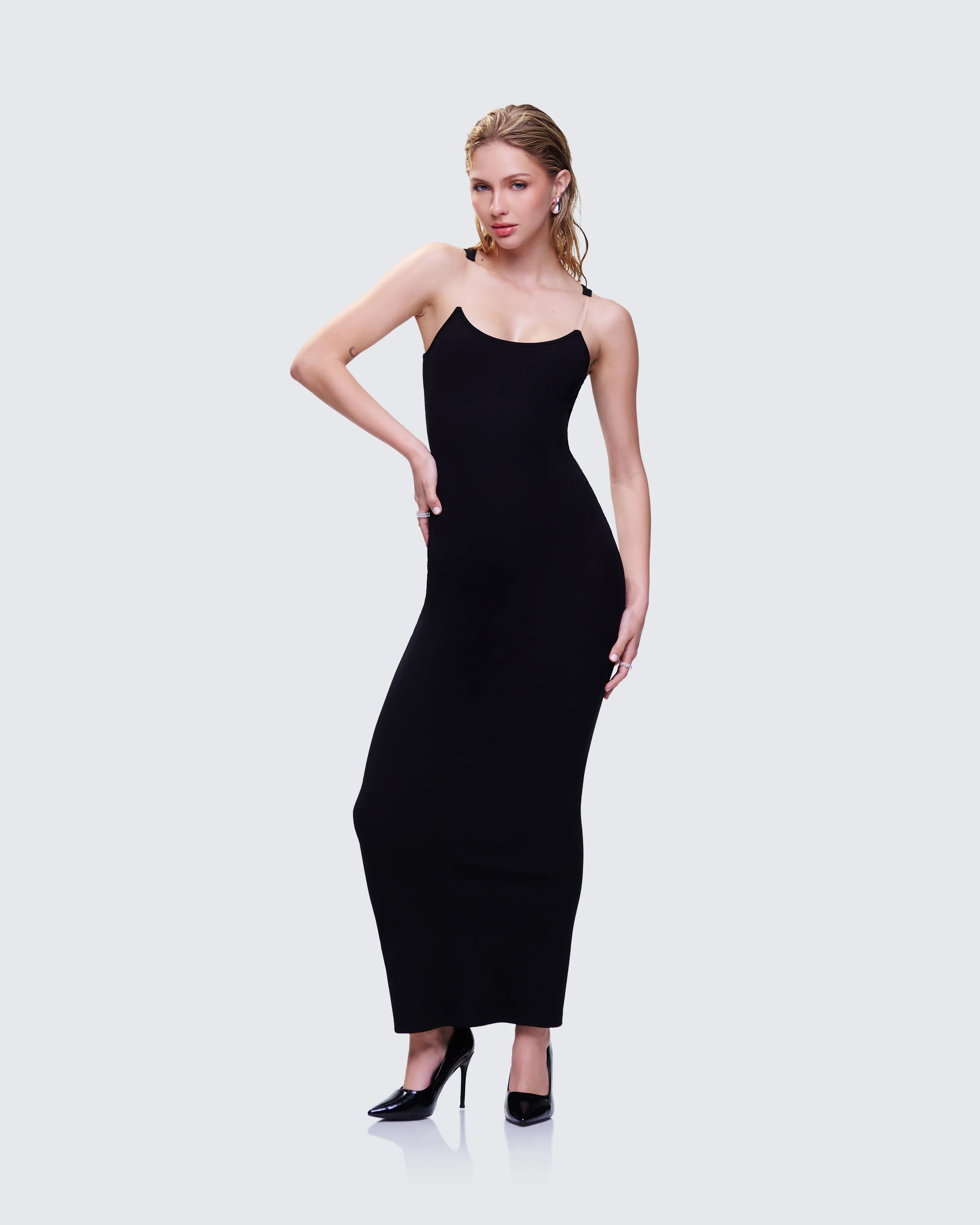 Jazlyn Black Invisible Strap Maxi Dress - Image 6