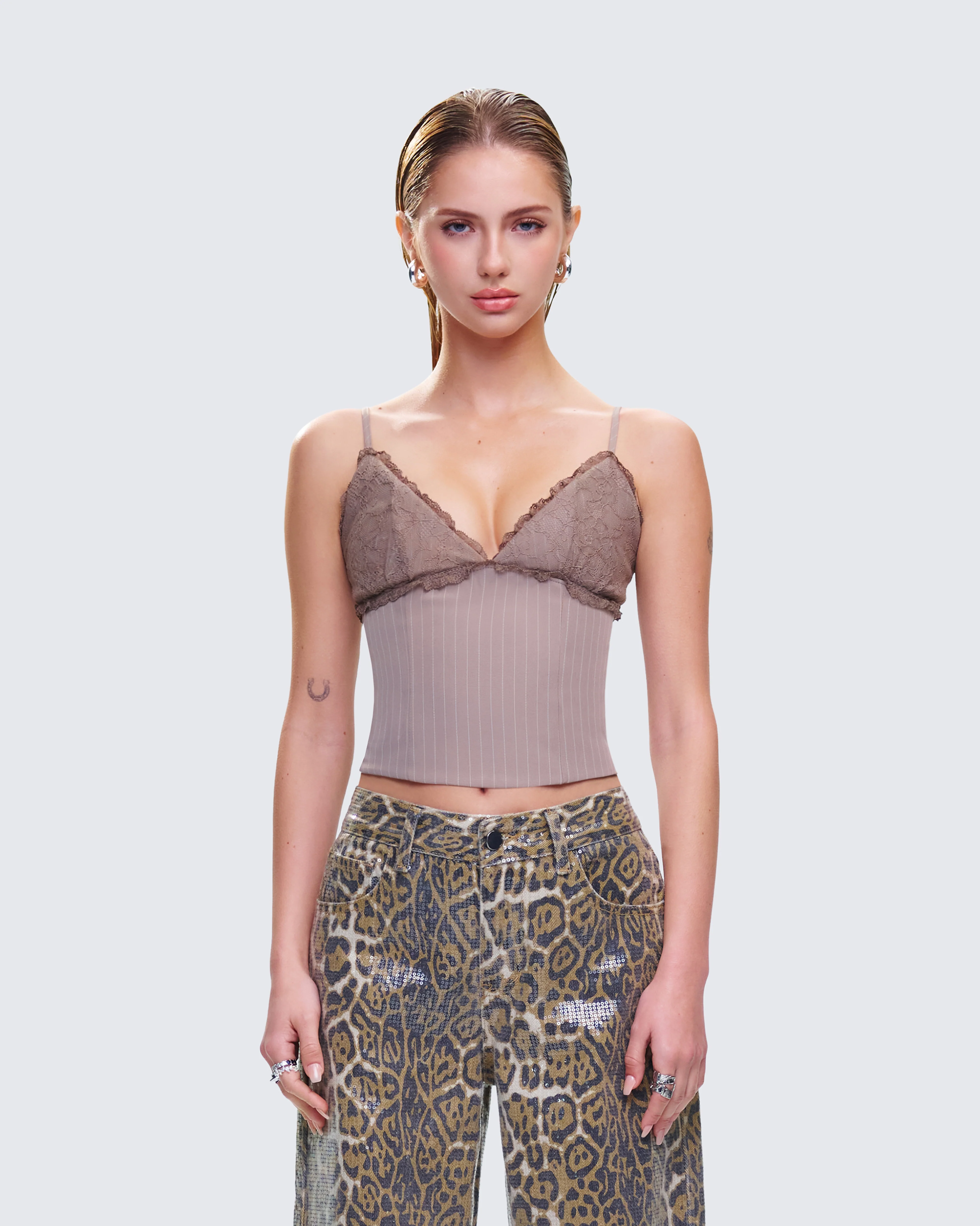 Jena Brown Pinstripe Strappy Top - Image 2