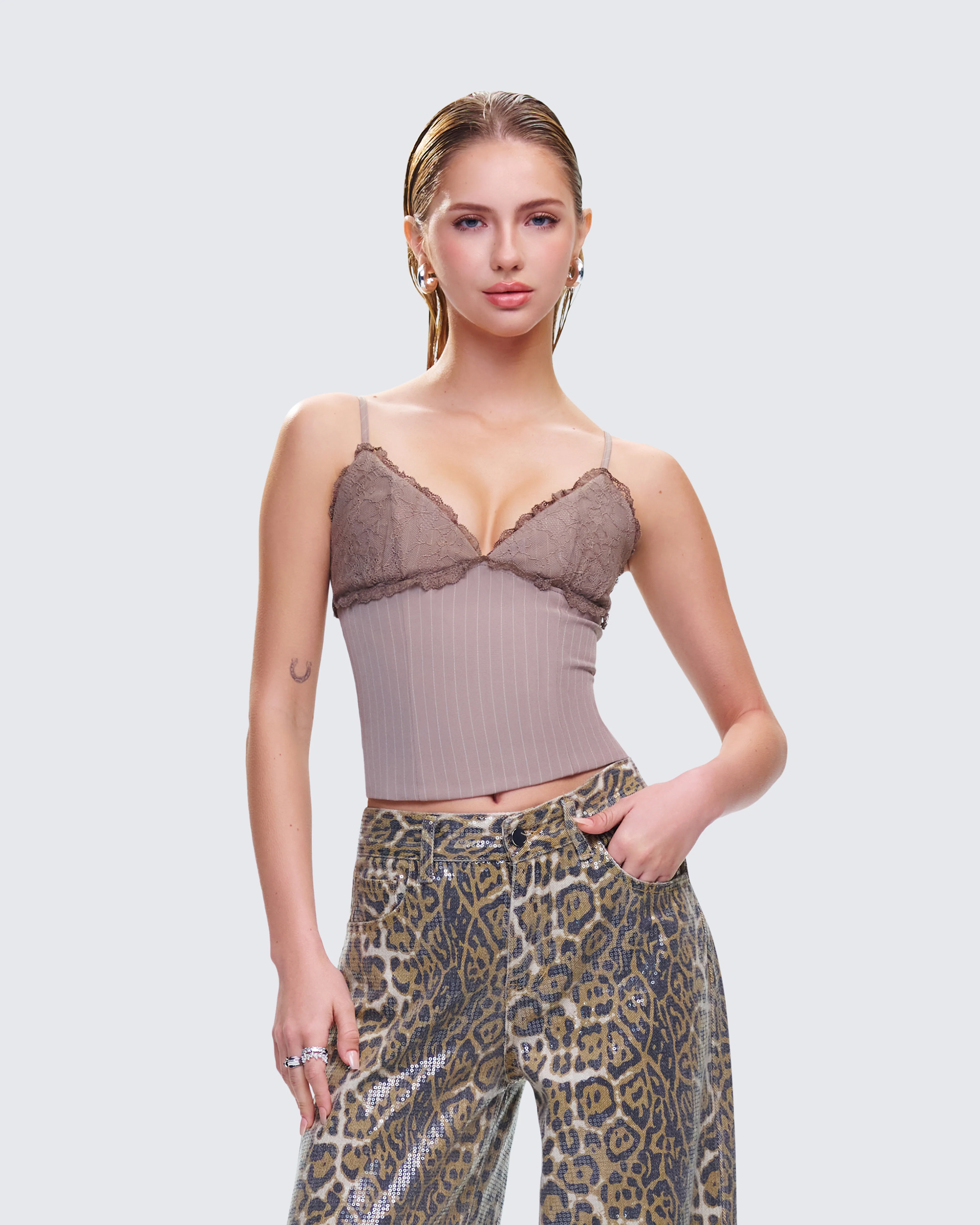 Jena Brown Pinstripe Strappy Top - Image 3