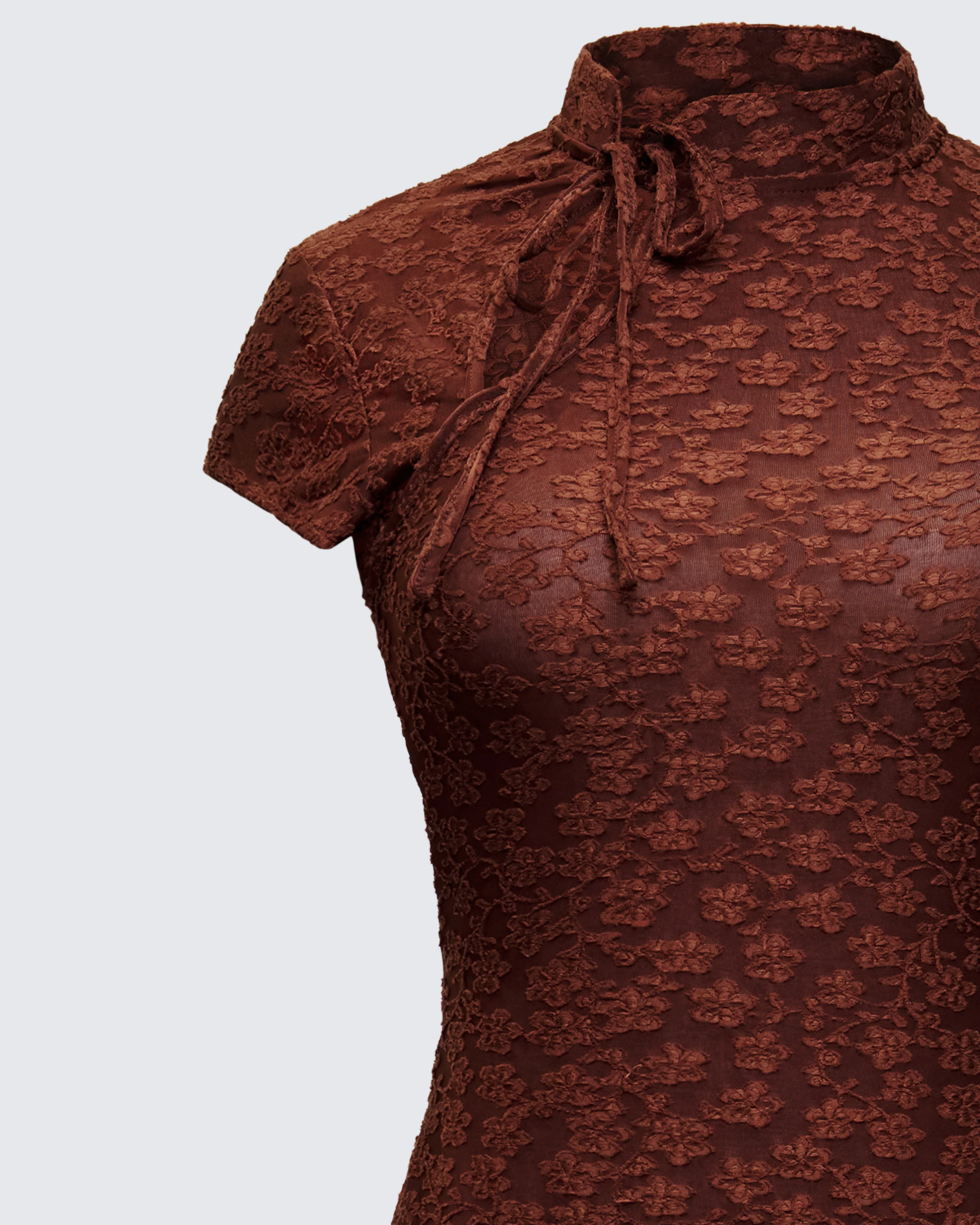 Jeselle Brown Jacquard Ruffle Hem Mini Dress - Image 4