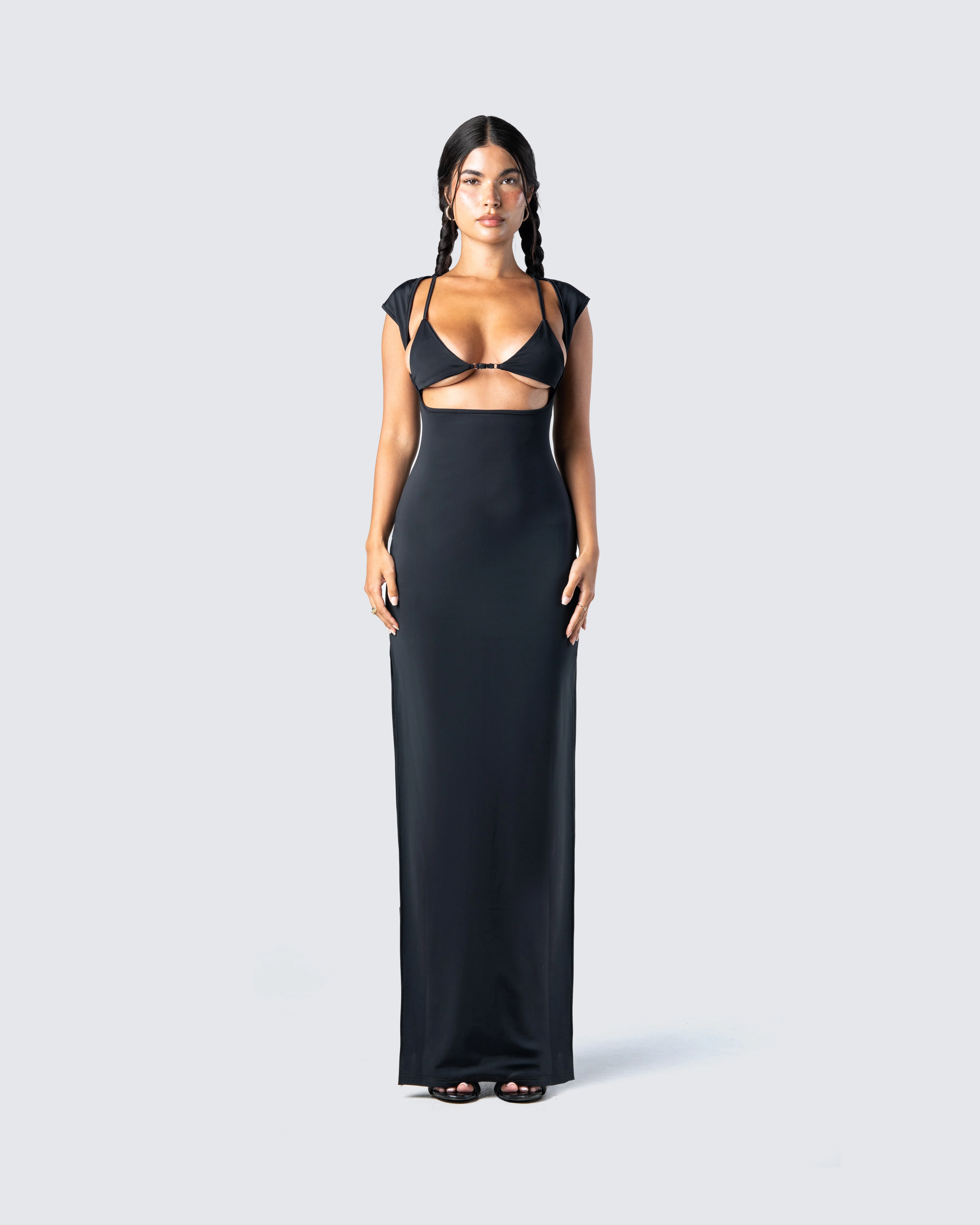 Jett Black Knit Cut Out Maxi Dress - Image 4