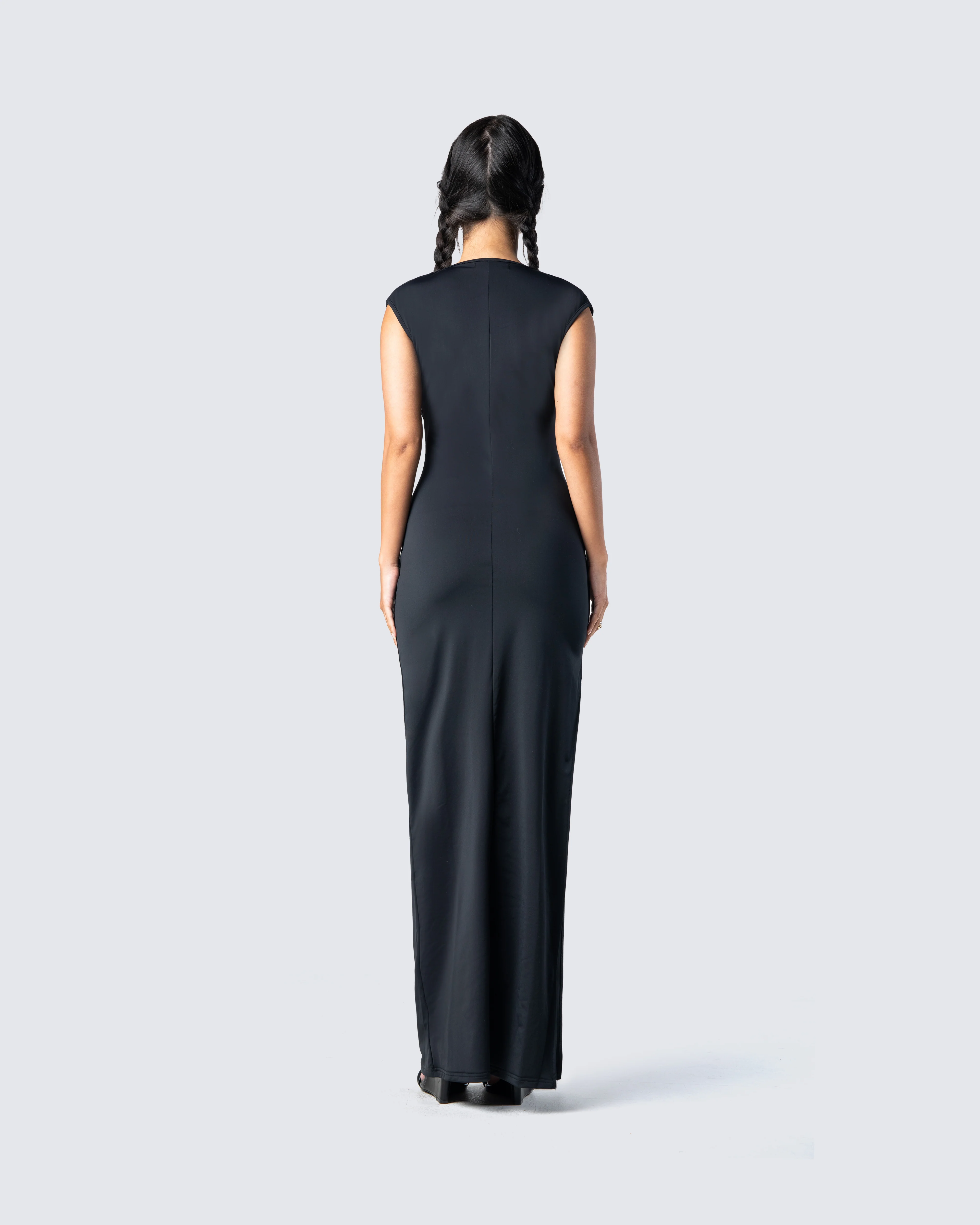 Jett Black Knit Cut Out Maxi Dress - Image 6