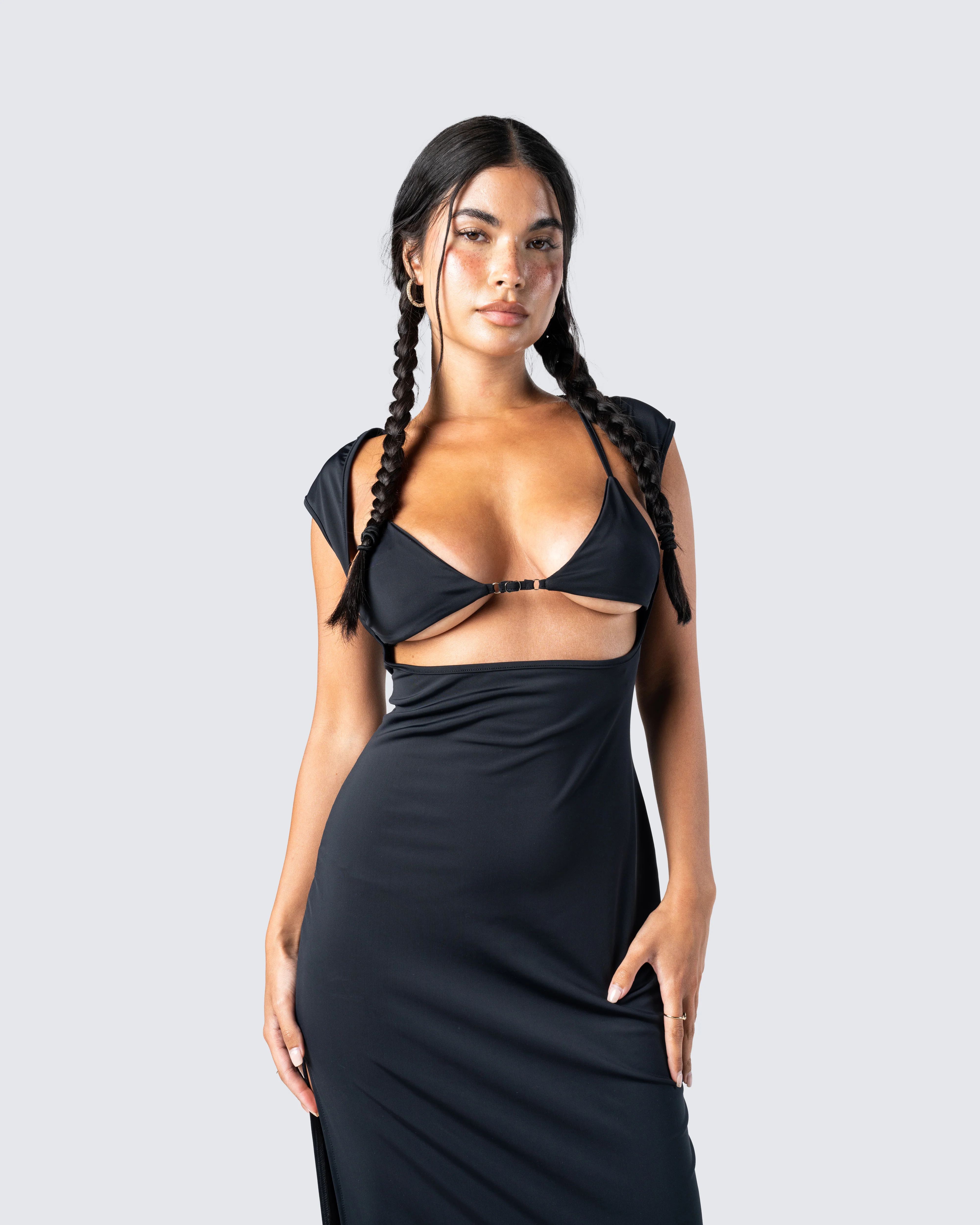 Jett Black Knit Cut Out Maxi Dress - Image 7
