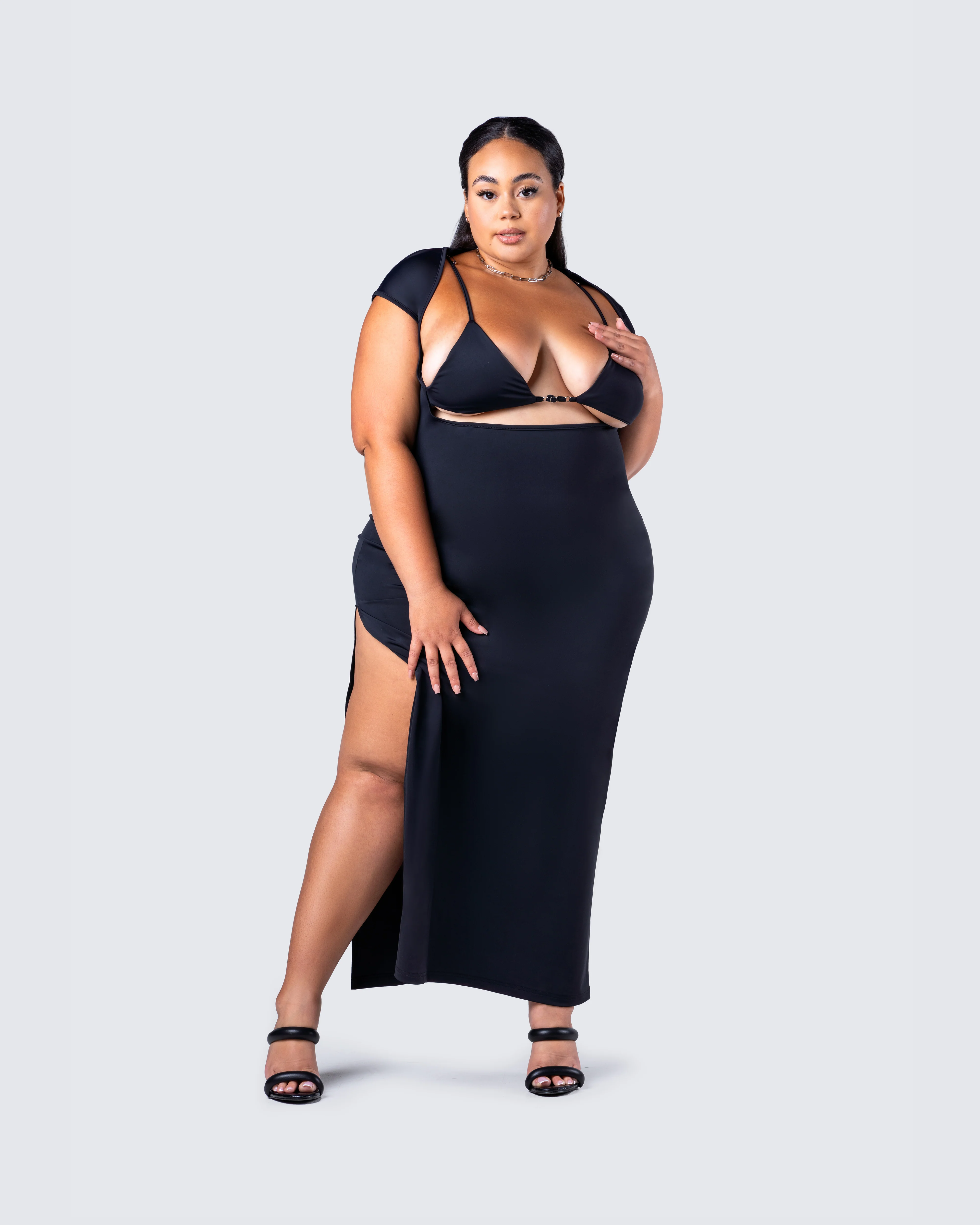 Jett Black Knit Cut Out Maxi Dress - Image 8