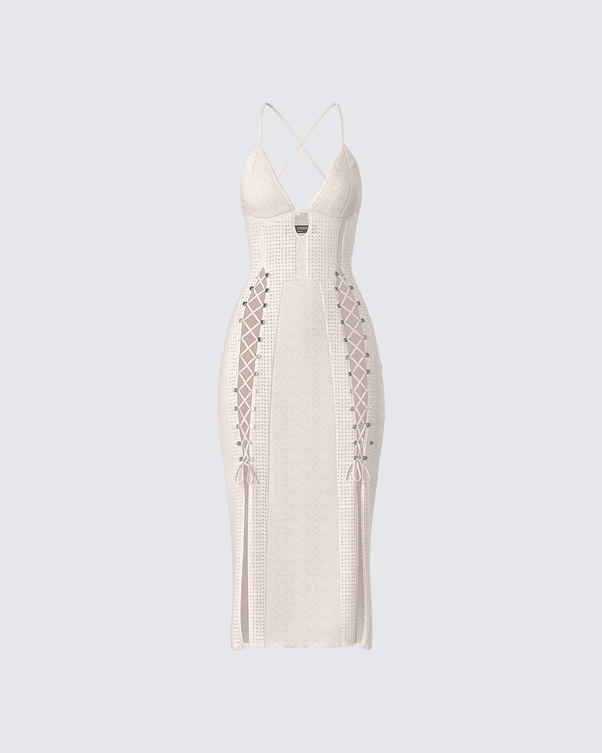 Jing Ivory Crochet Knit Midi Dress