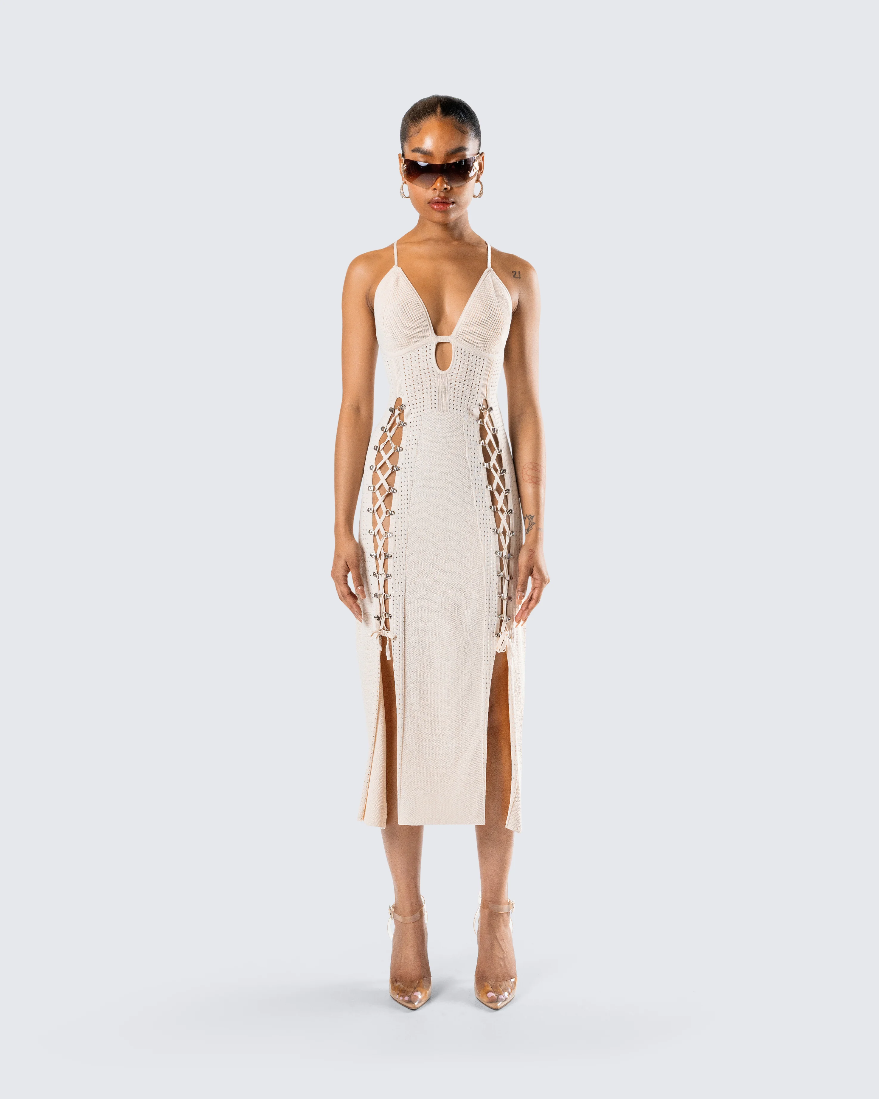 Jing Ivory Crochet Knit Midi Dress - Image 4