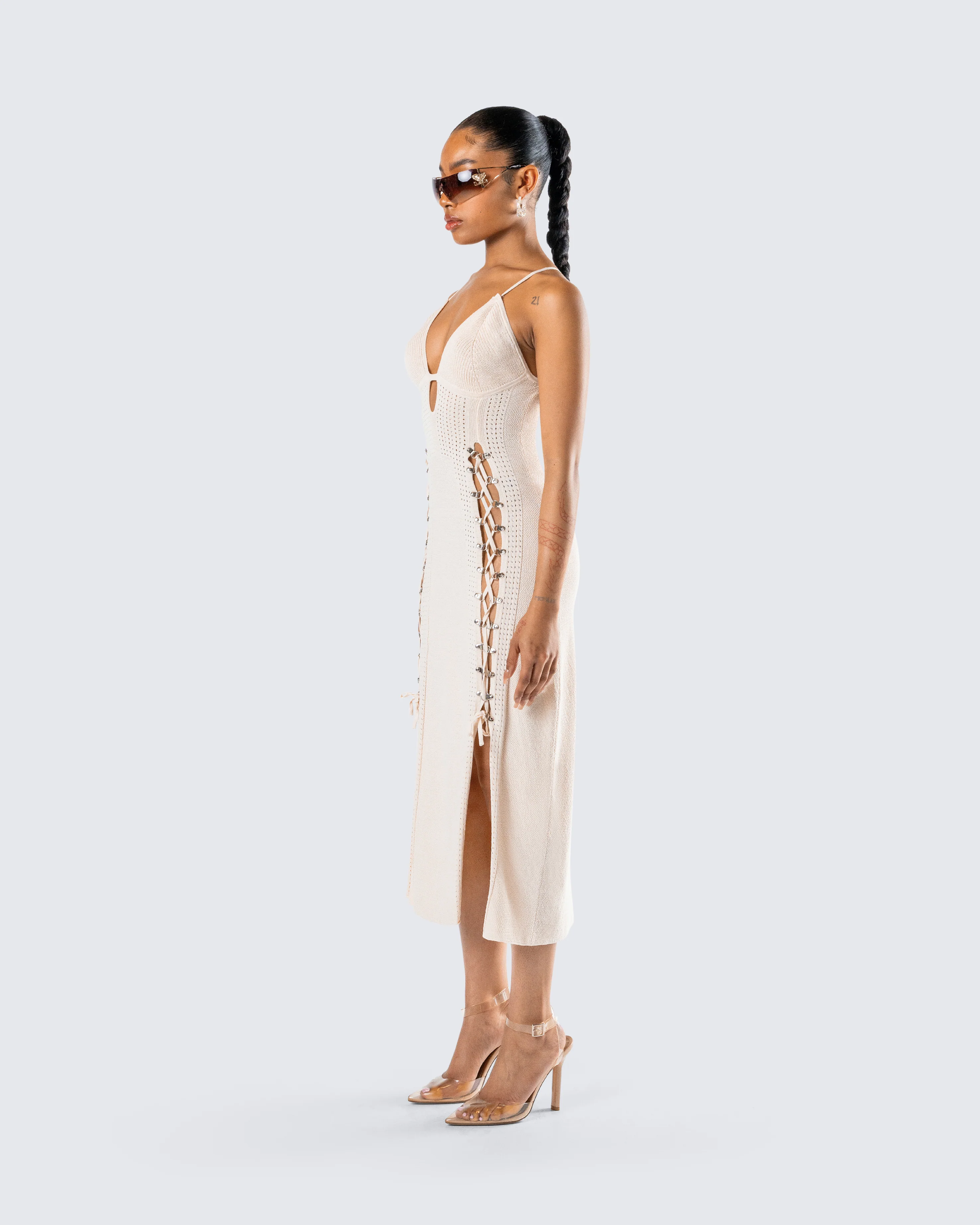 Jing Ivory Crochet Knit Midi Dress - Image 5