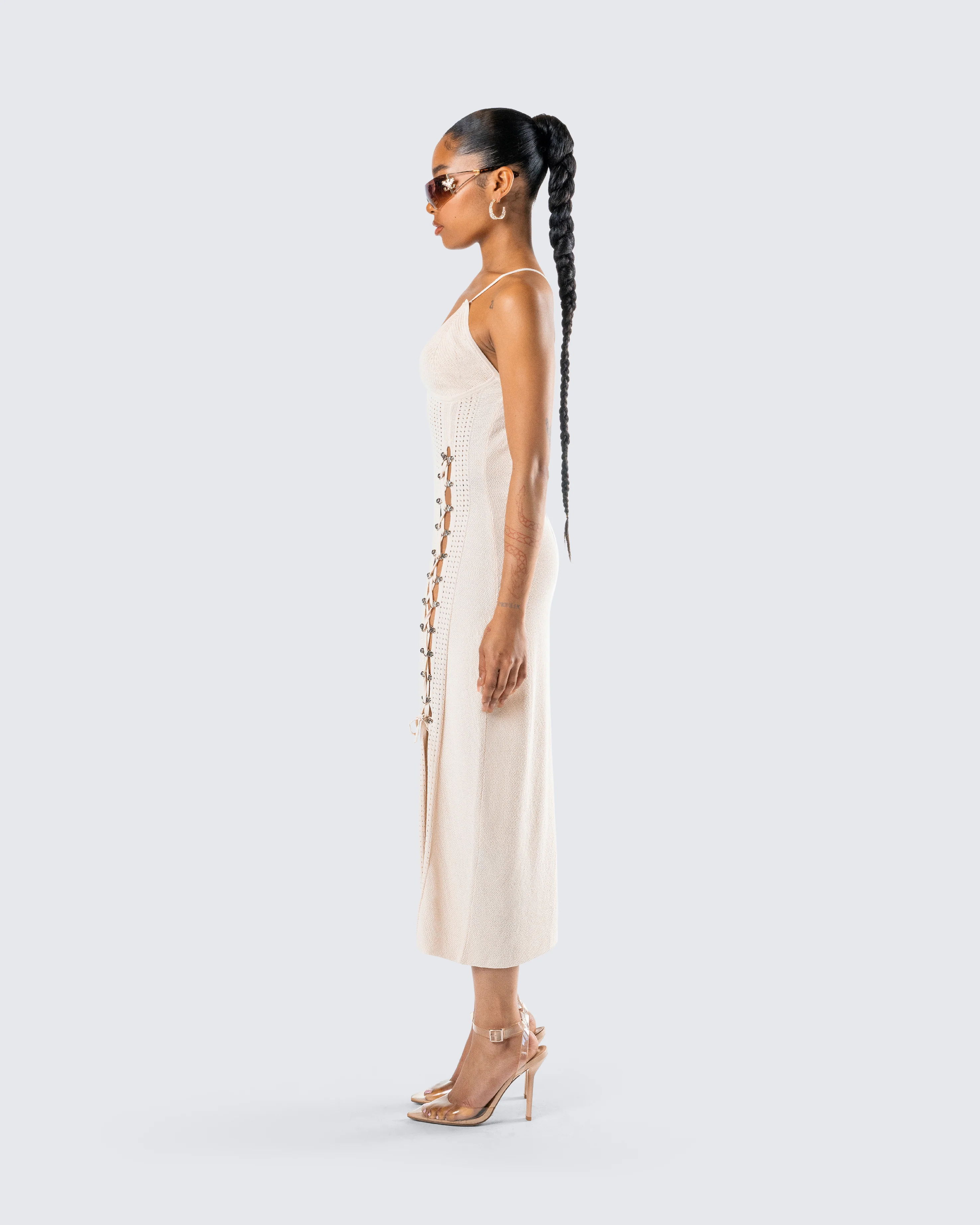 Jing Ivory Crochet Knit Midi Dress - Image 6