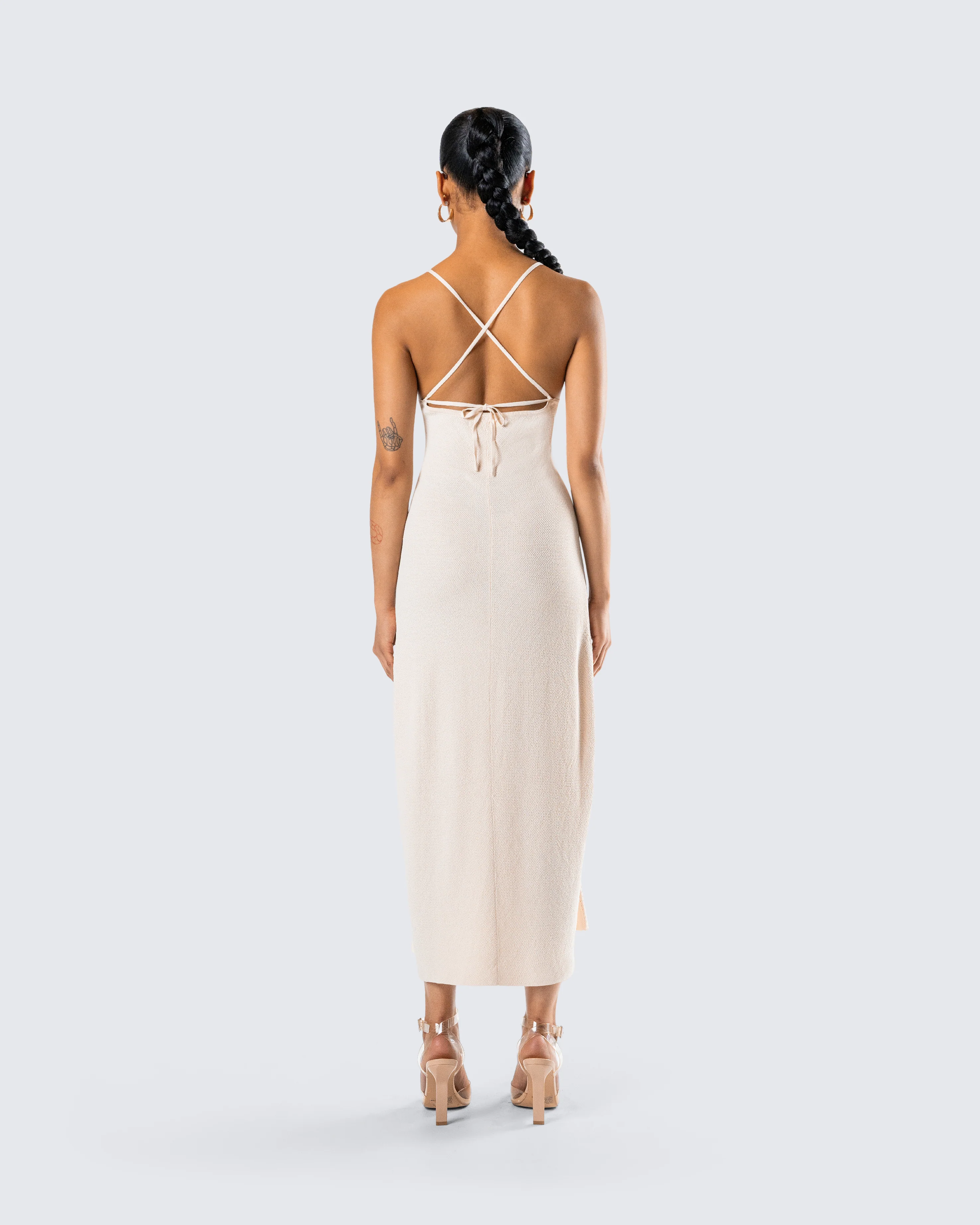 Jing Ivory Crochet Knit Midi Dress - Image 7