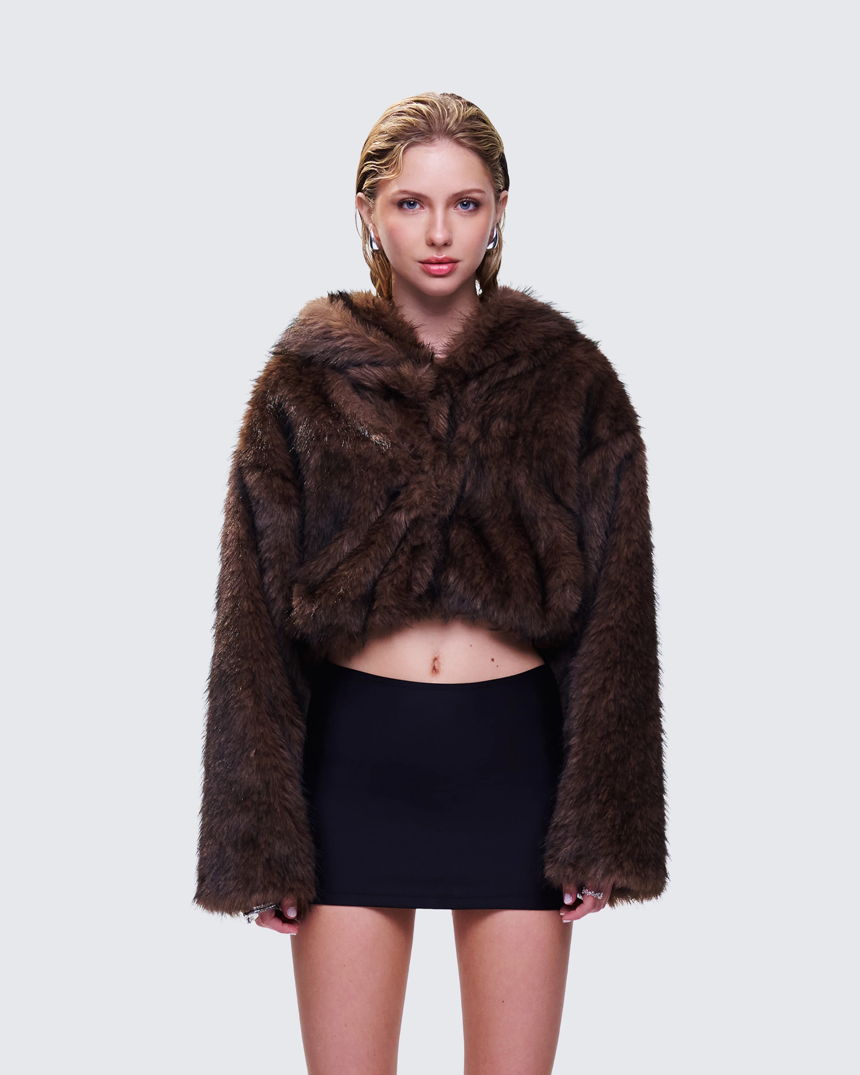 Joaquina Brown Fur Cropped Coat - Image 4