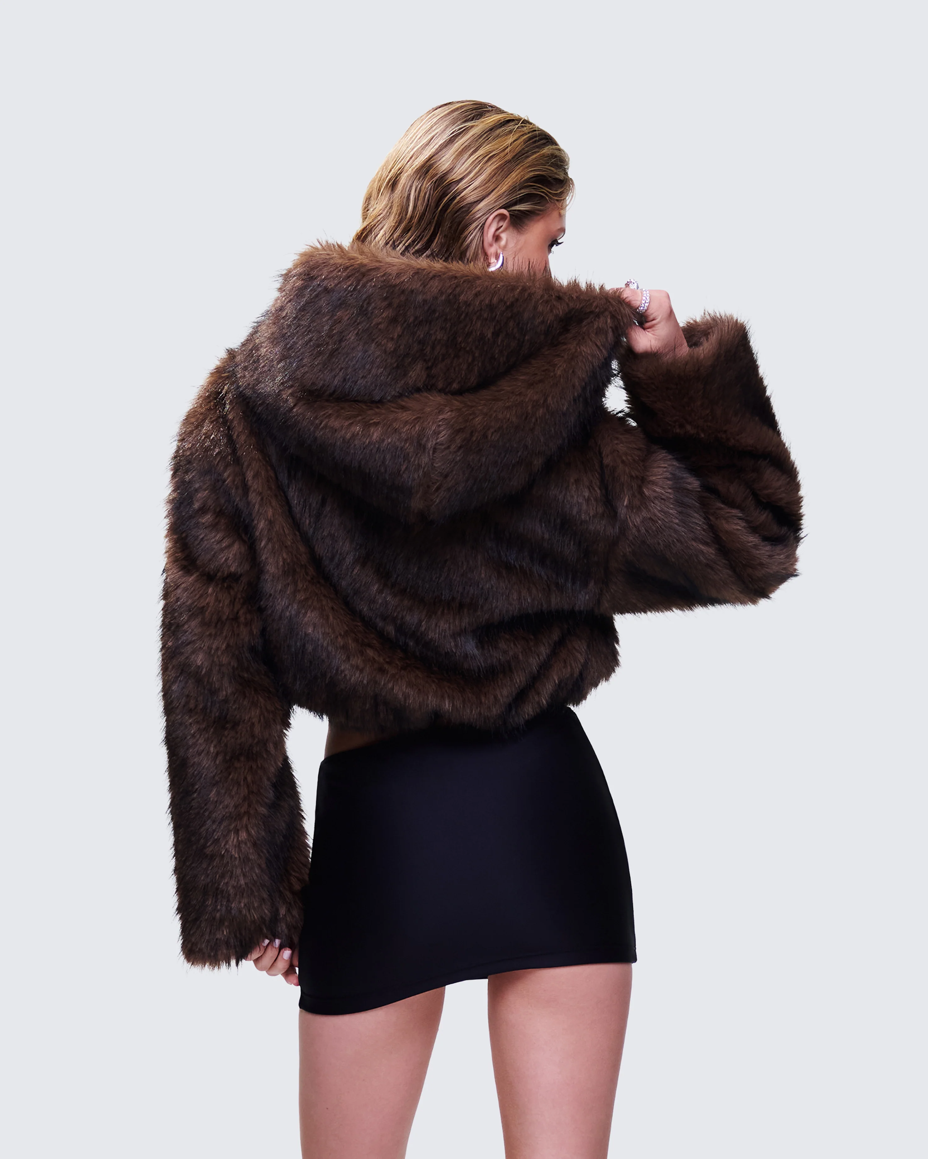 Joaquina Brown Fur Cropped Coat - Image 6