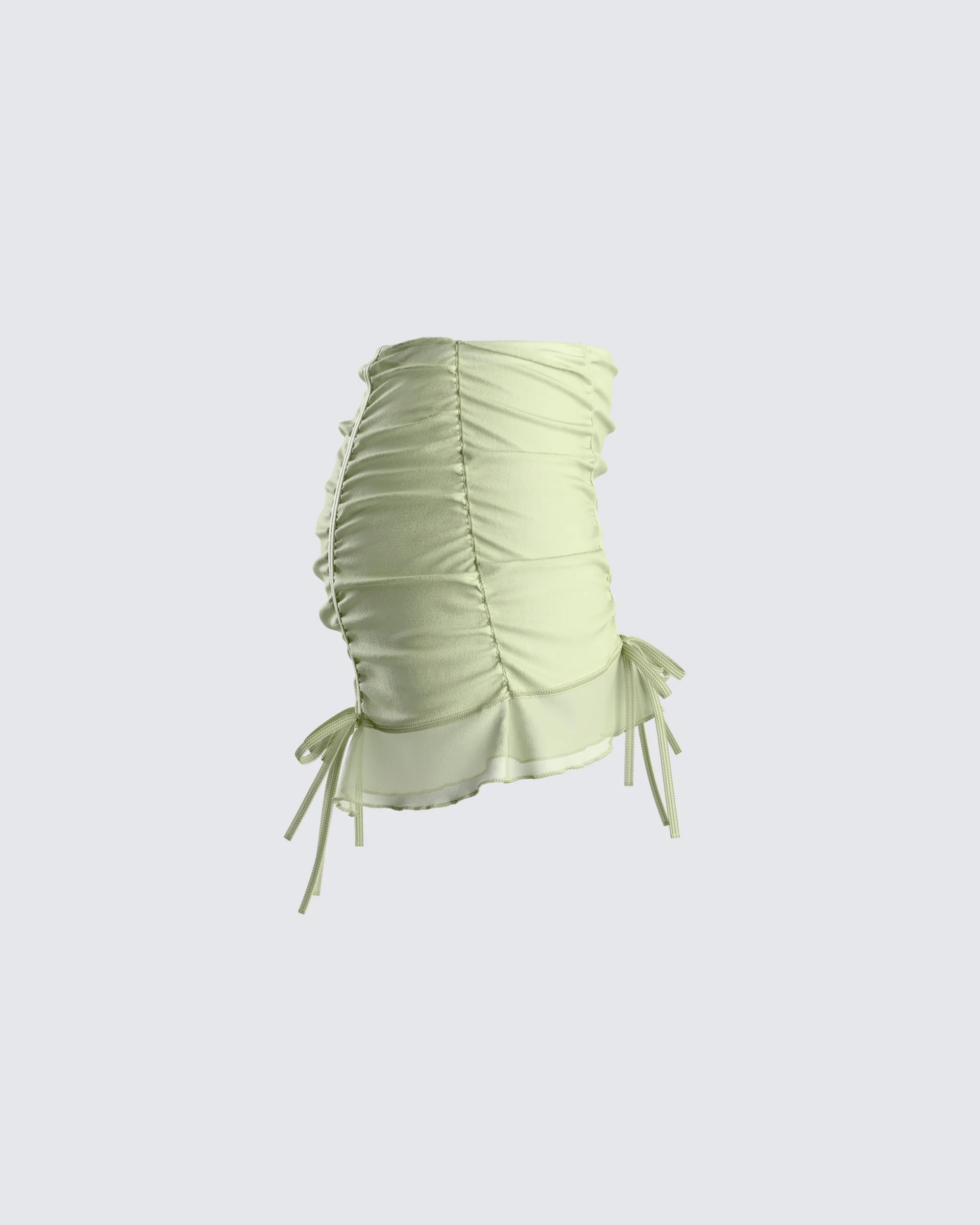 Jolie Olive Mesh Ruched Mini Skirt - Image 2