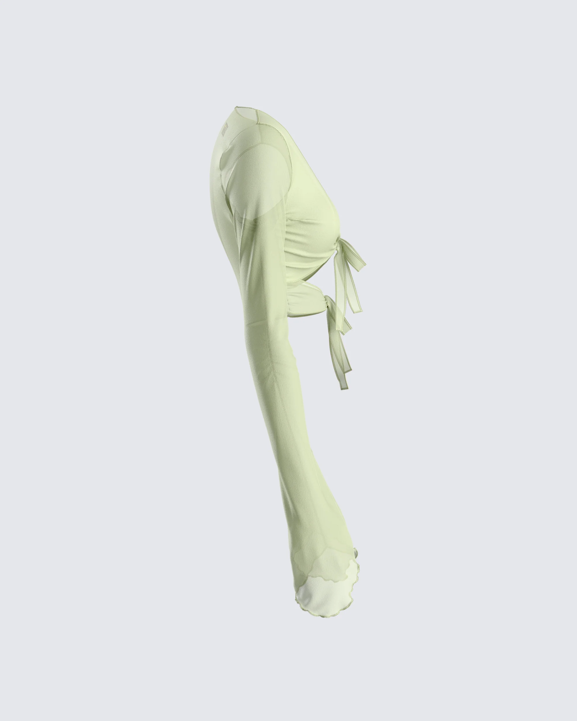Jolie Olive Mesh Tie Front Top - Image 2
