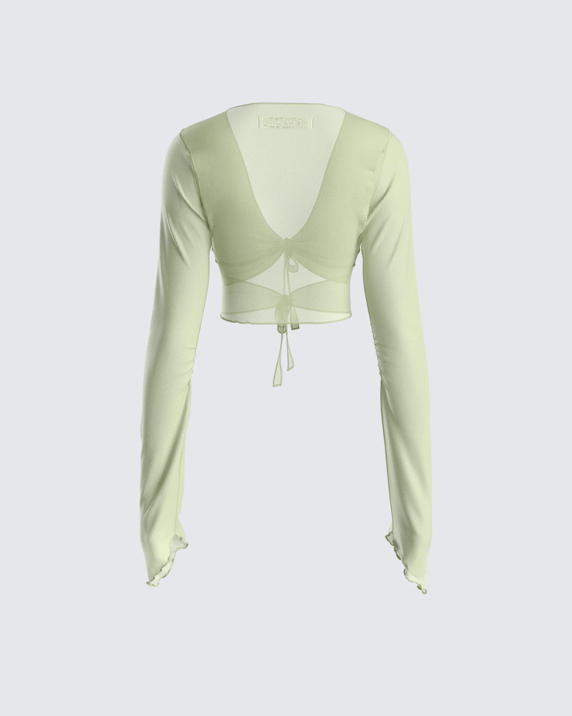 Jolie Olive Mesh Tie Front Top - Image 3