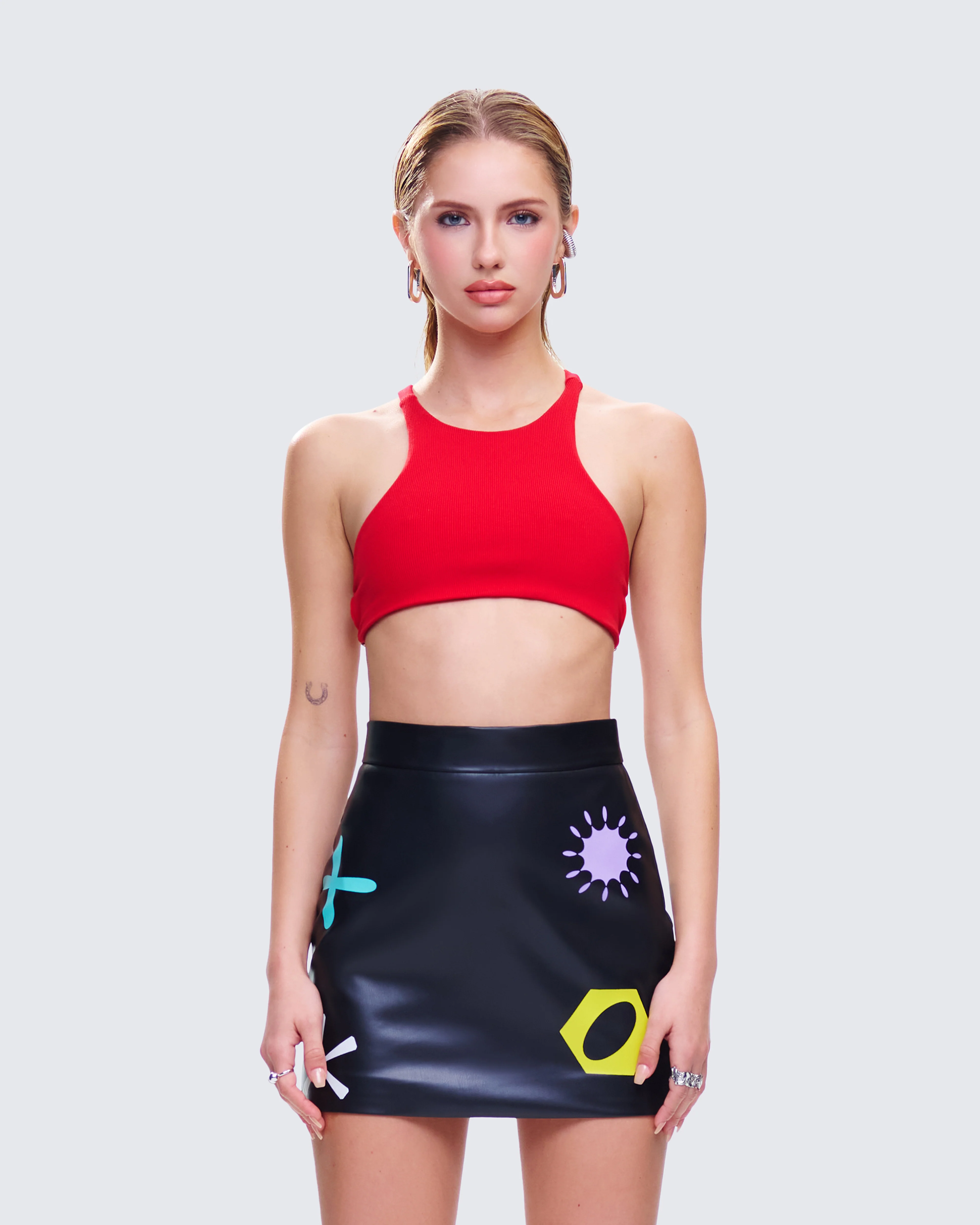 Jordy Red Rib Cropped Racer Top - Image 4
