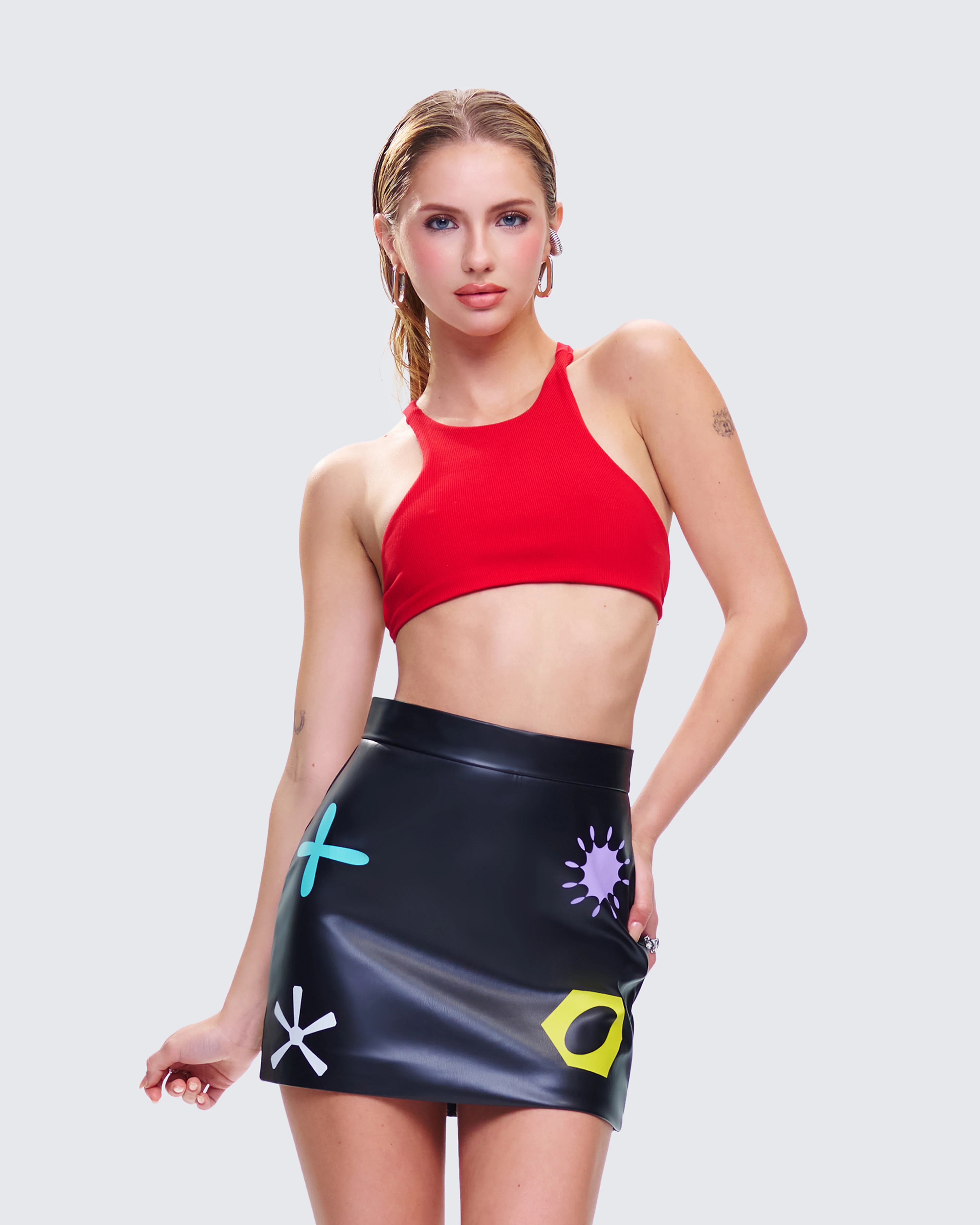 Jordy Red Rib Cropped Racer Top - Image 5
