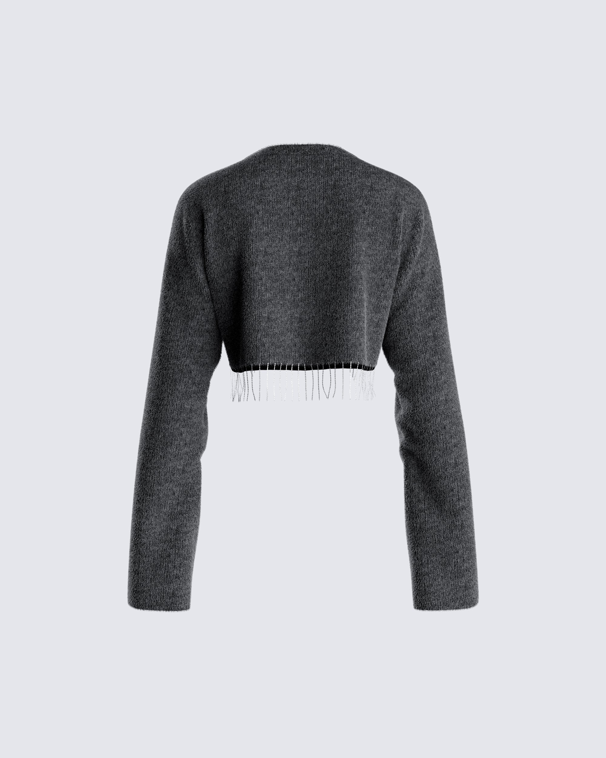 Josephine Grey Crystal Sweater Top - Image 3