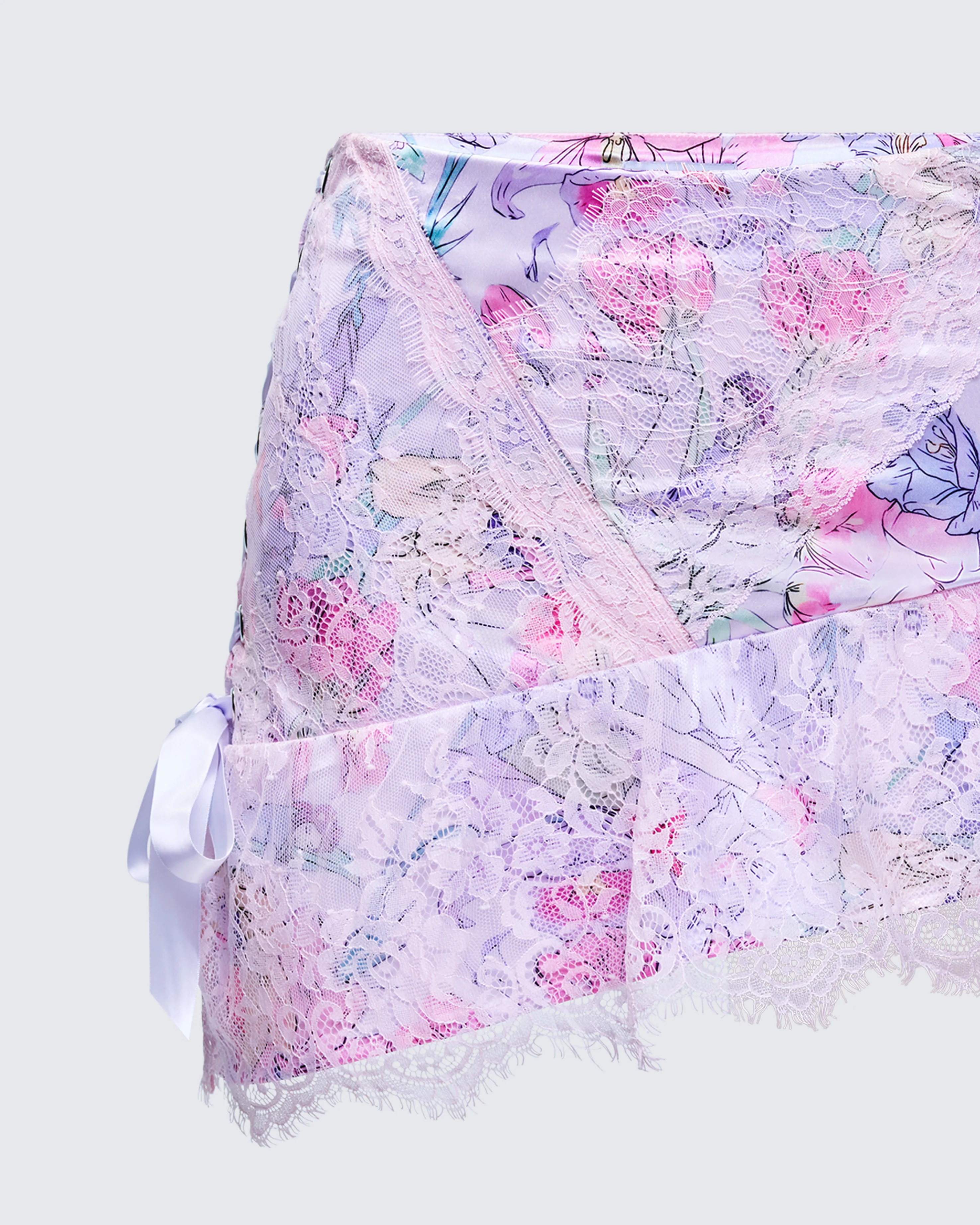 Josette Lilac Satin Printed Lace Up Skirt - Image 6