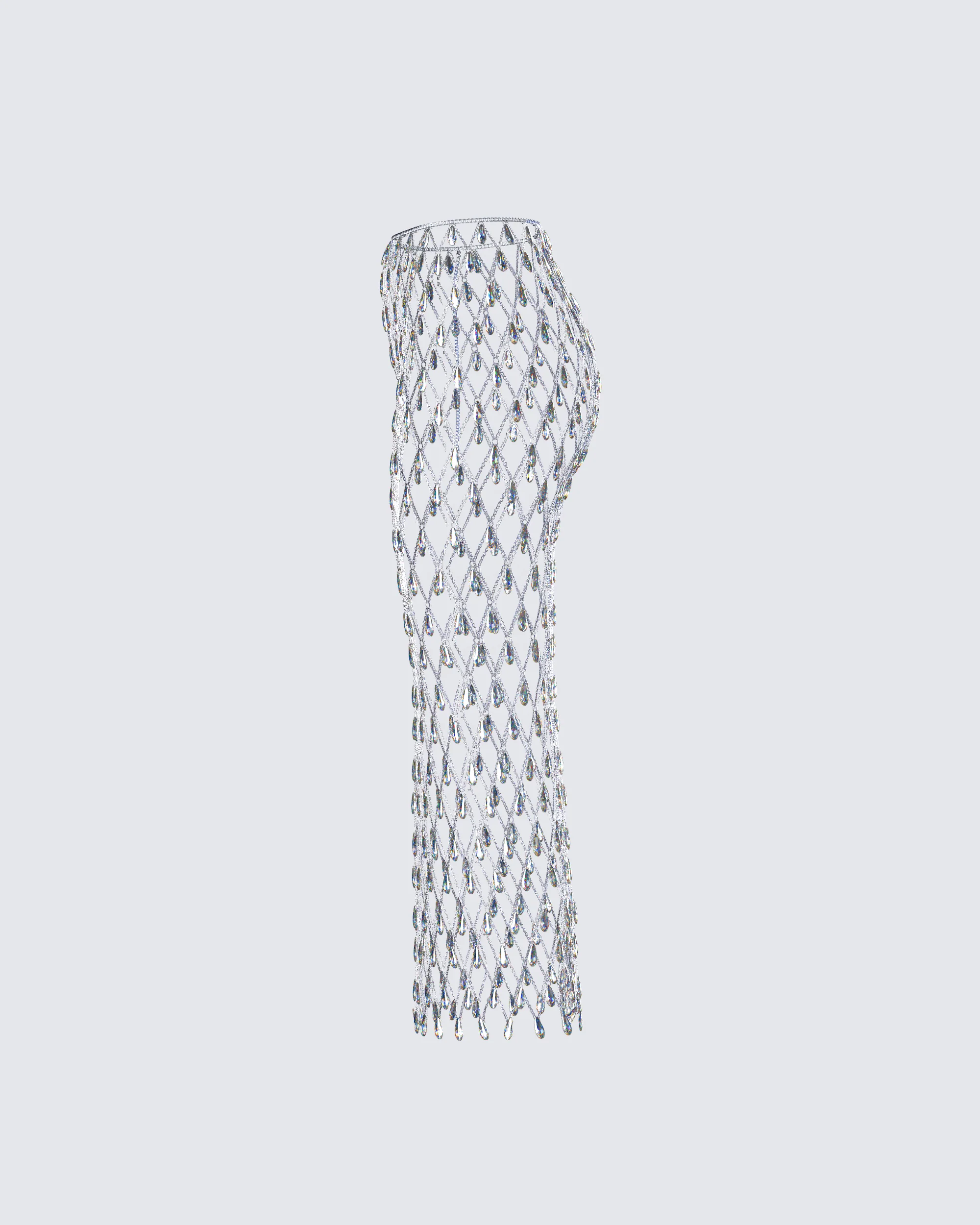 Jovita Silver Rhinestone Chain Midi Skirt - Image 2