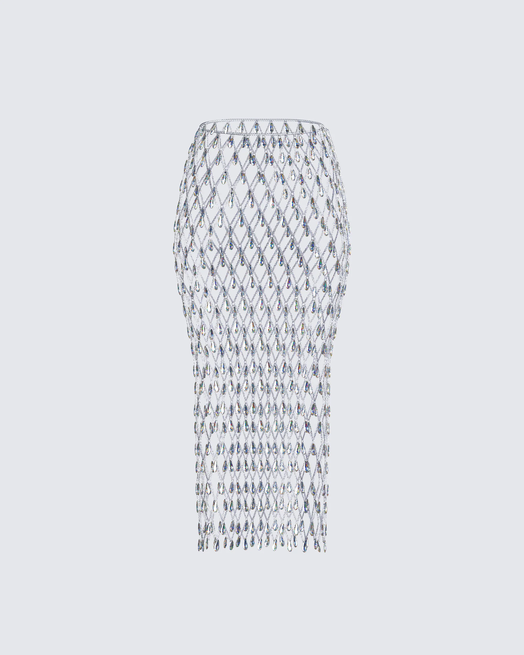 Jovita Silver Rhinestone Chain Midi Skirt - Image 3