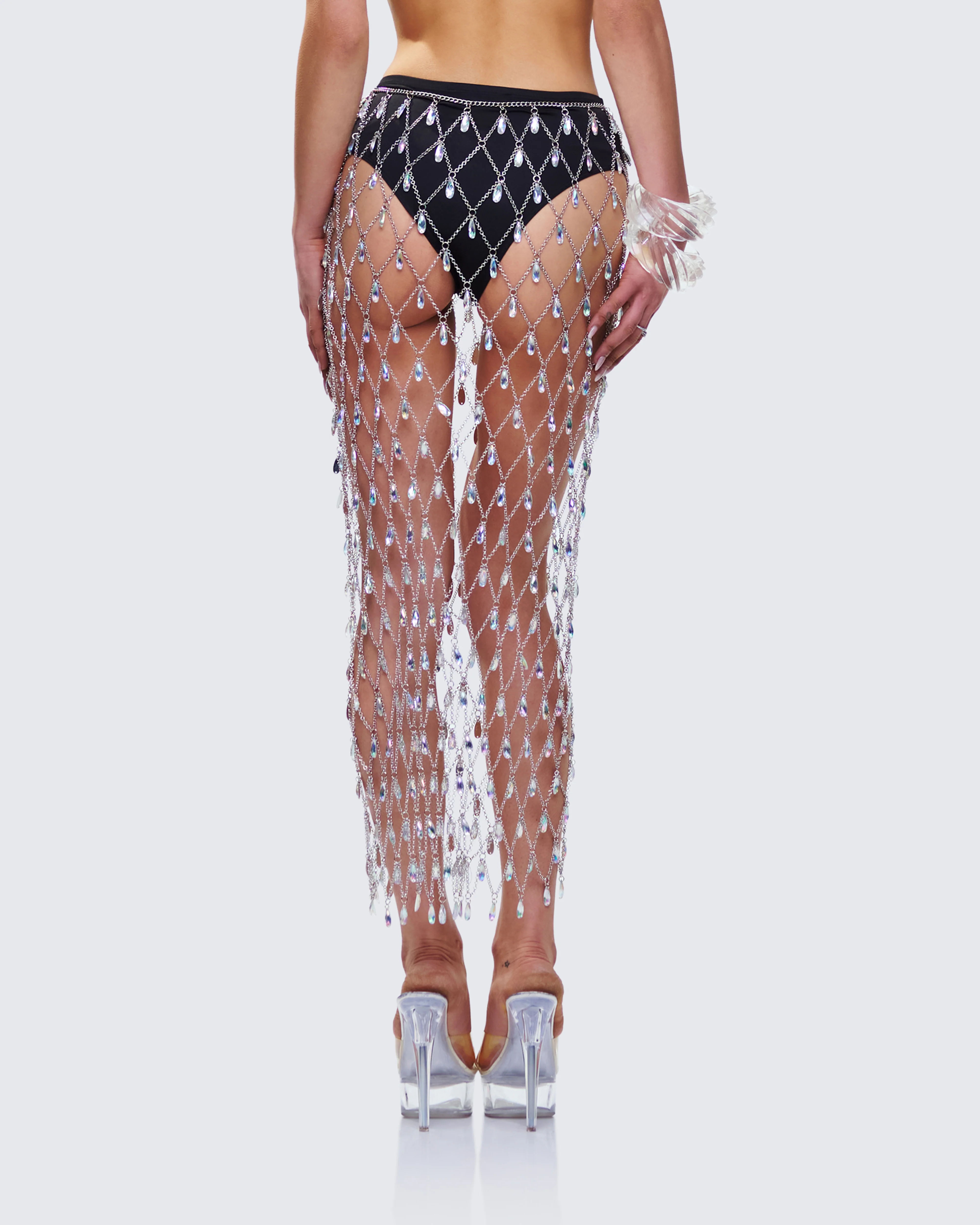 Jovita Silver Rhinestone Chain Midi Skirt - Image 6
